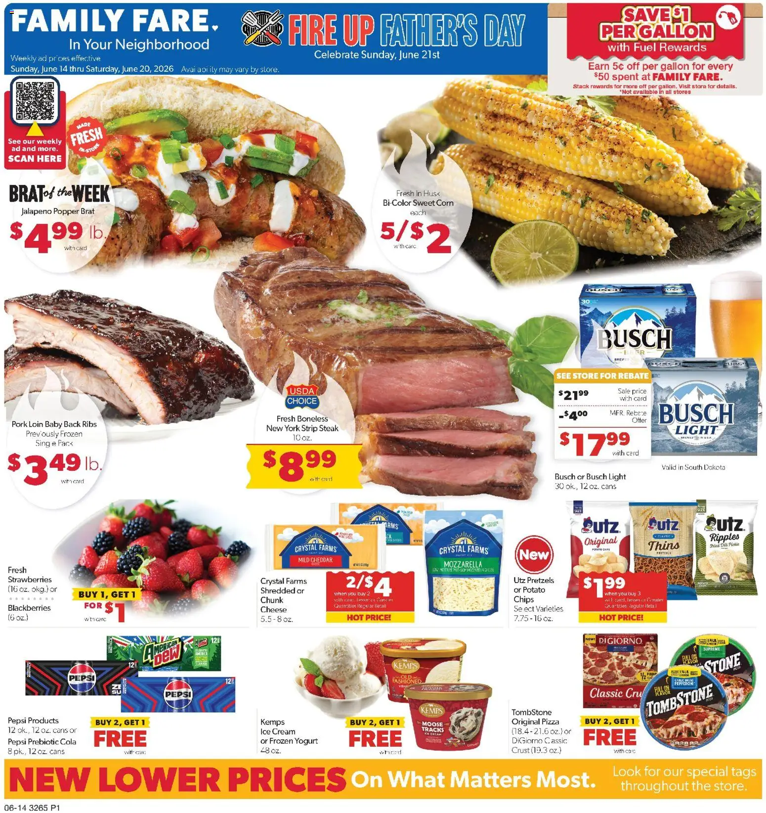 Ad Preview of Family Fare Family Fare Weekly Ad - SD from 06/14/2026 - Pizza, Ice cream, Beer, Ice, Cheese, Pork, Dill, Pork loin