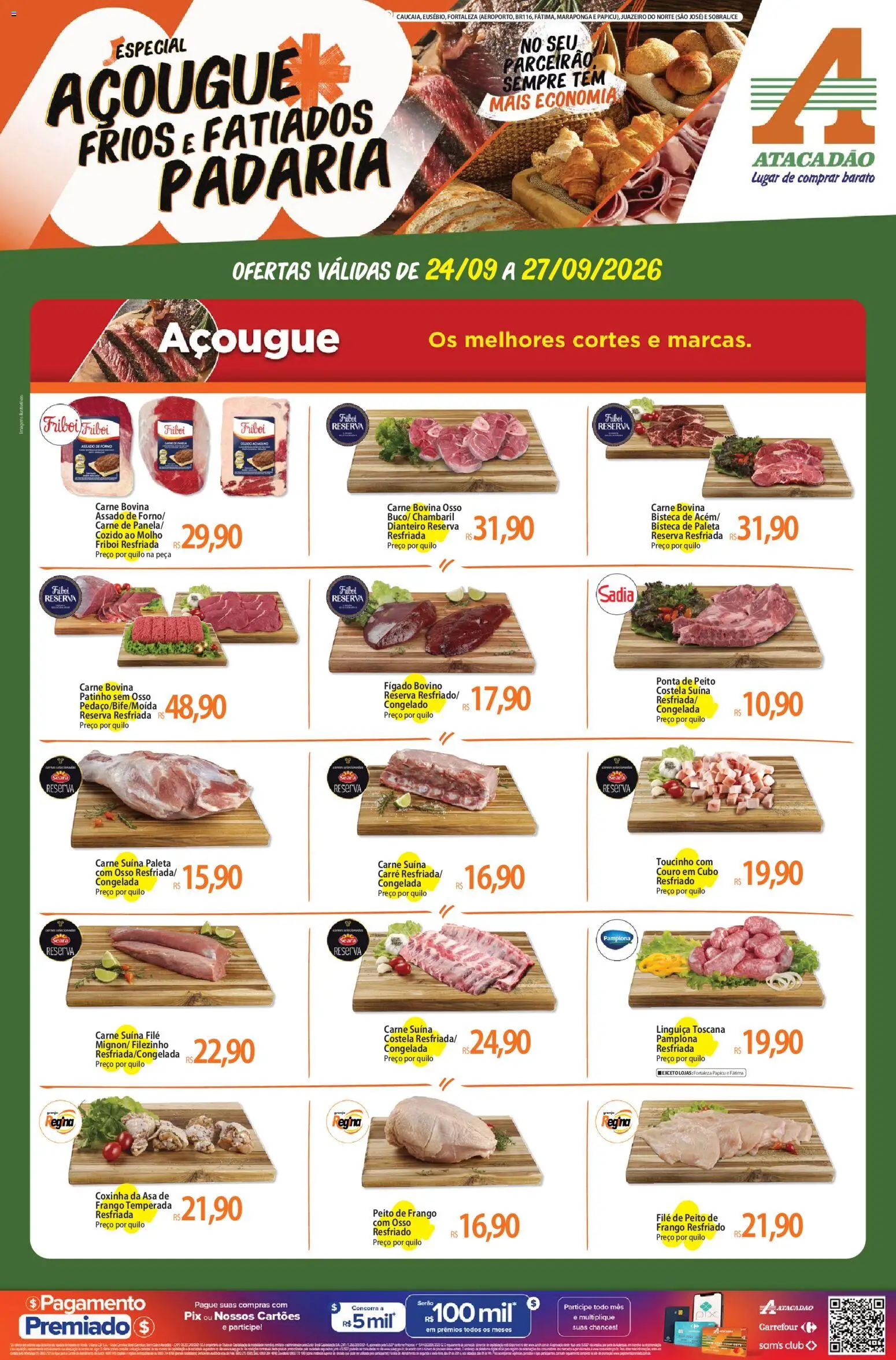 Pré-Visualização do folheto "Atacadão ofertas - CE" da loja Atacadão válido a partir de 24/09/2026 - Carne, Frango, Fígado, Peito de frango, Linguiça, Carne bovina, Asa de frango, Frango resfriado
