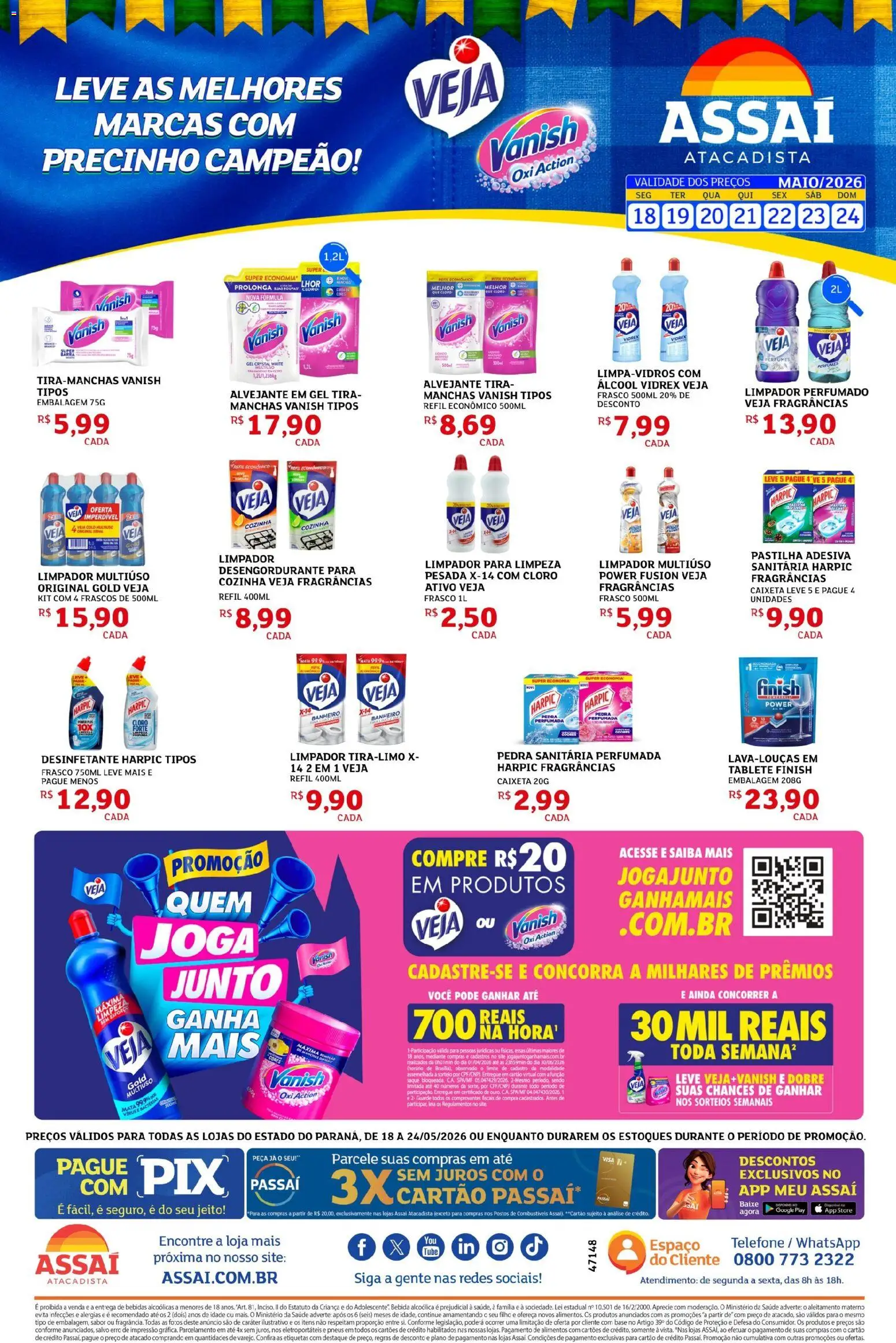 Pré-Visualização do folheto "Assaí Atacadista ofertas - PR" da loja Assaí Atacadista válido a partir de 18/05/2026 - Perfumes, Bebidas, Bebida, Desinfetante, Vanish, Alimentos, Cloro, Pedra sanitária