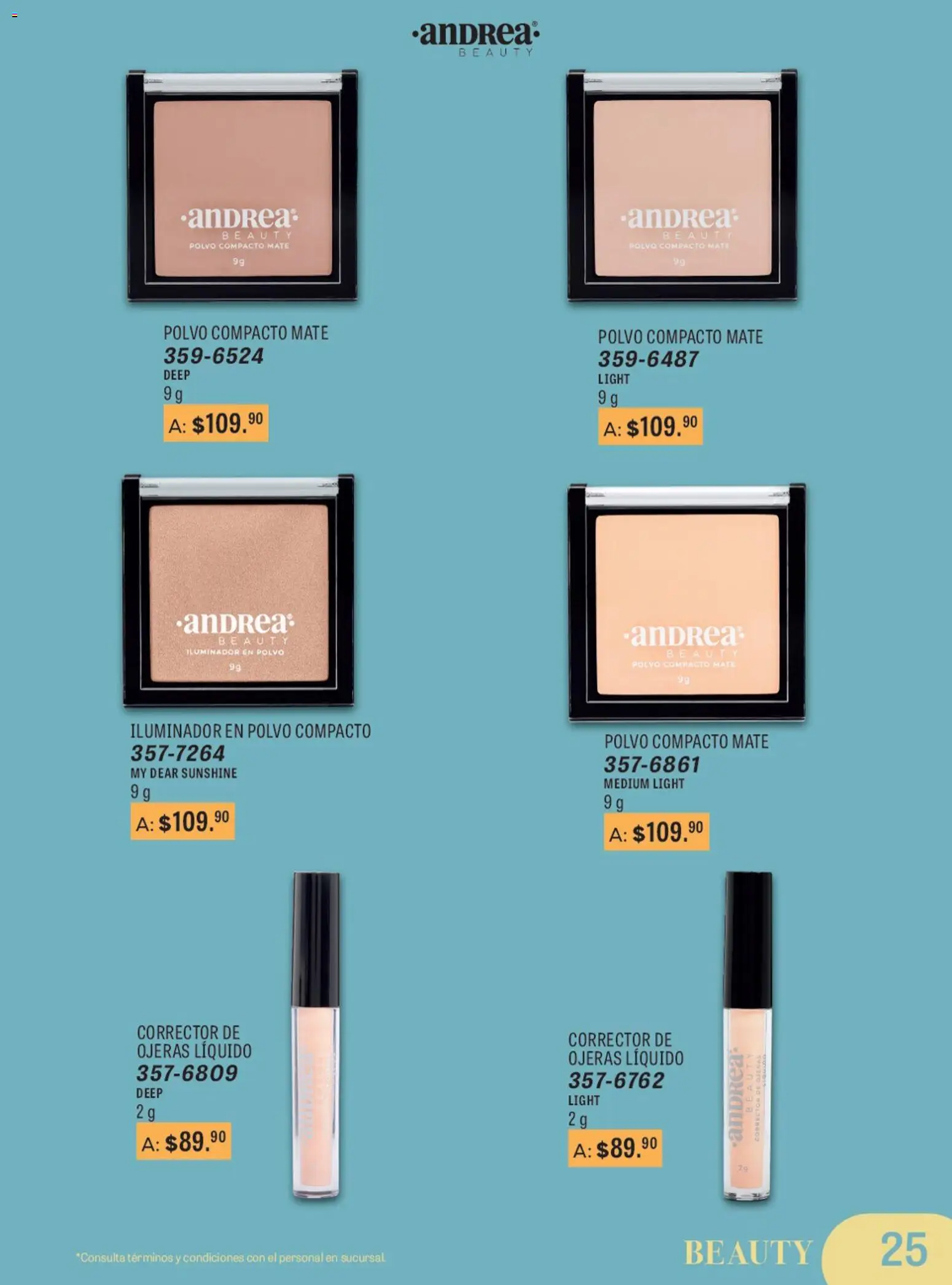 Vista previa las ofertas de la tienda Andrea - Catálogo Para Las Fiestas desde el 11/01/2026 - Mate, Corrector, Iluminador, Polvo compacto, Polvo, Corrector de ojeras