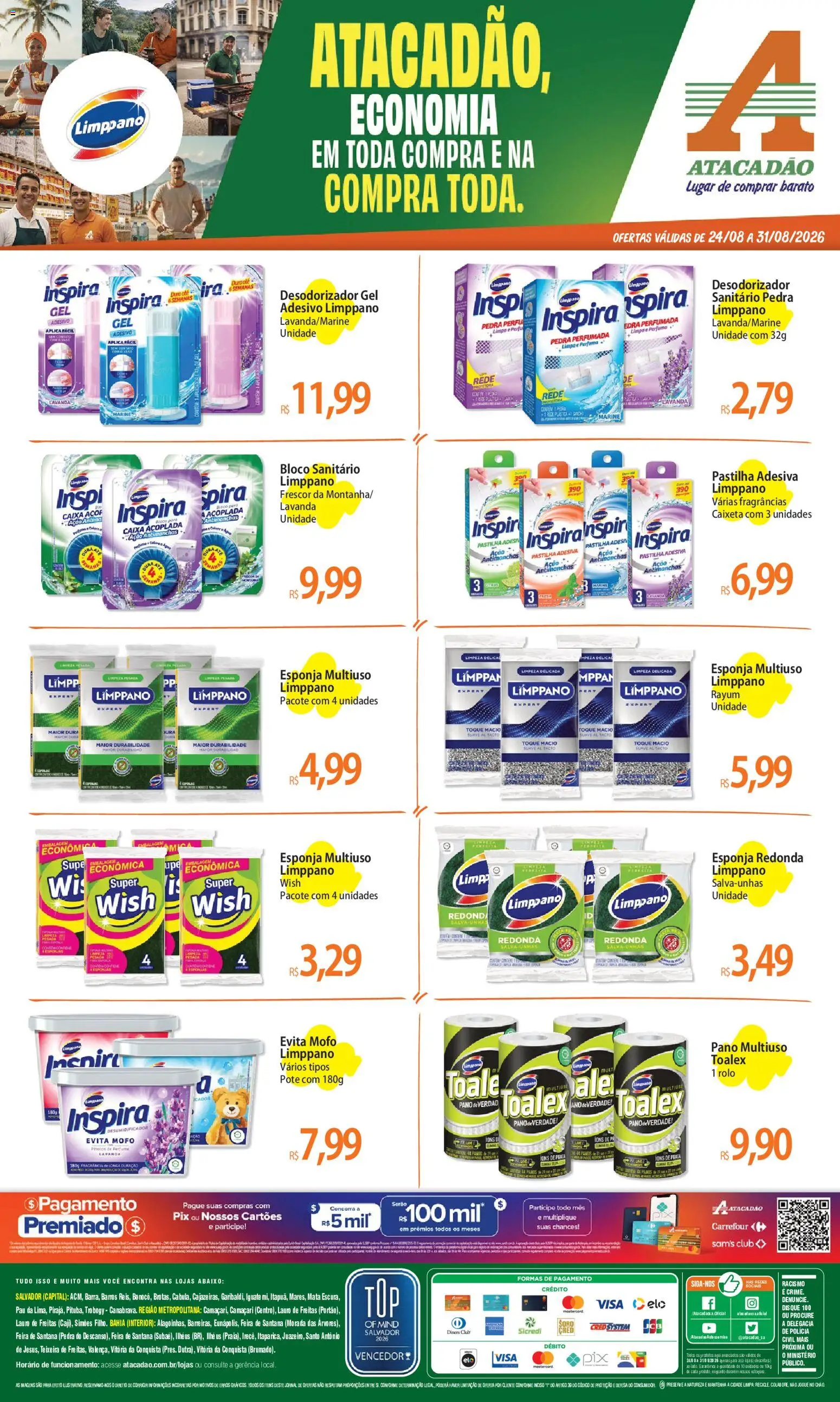 Pré-Visualização do folheto "Atacadão ofertas - BA" da loja Atacadão válido a partir de 24/08/2026 - Caixa, Perfume, Chá, Esponja, Rolo, Bloco sanitário