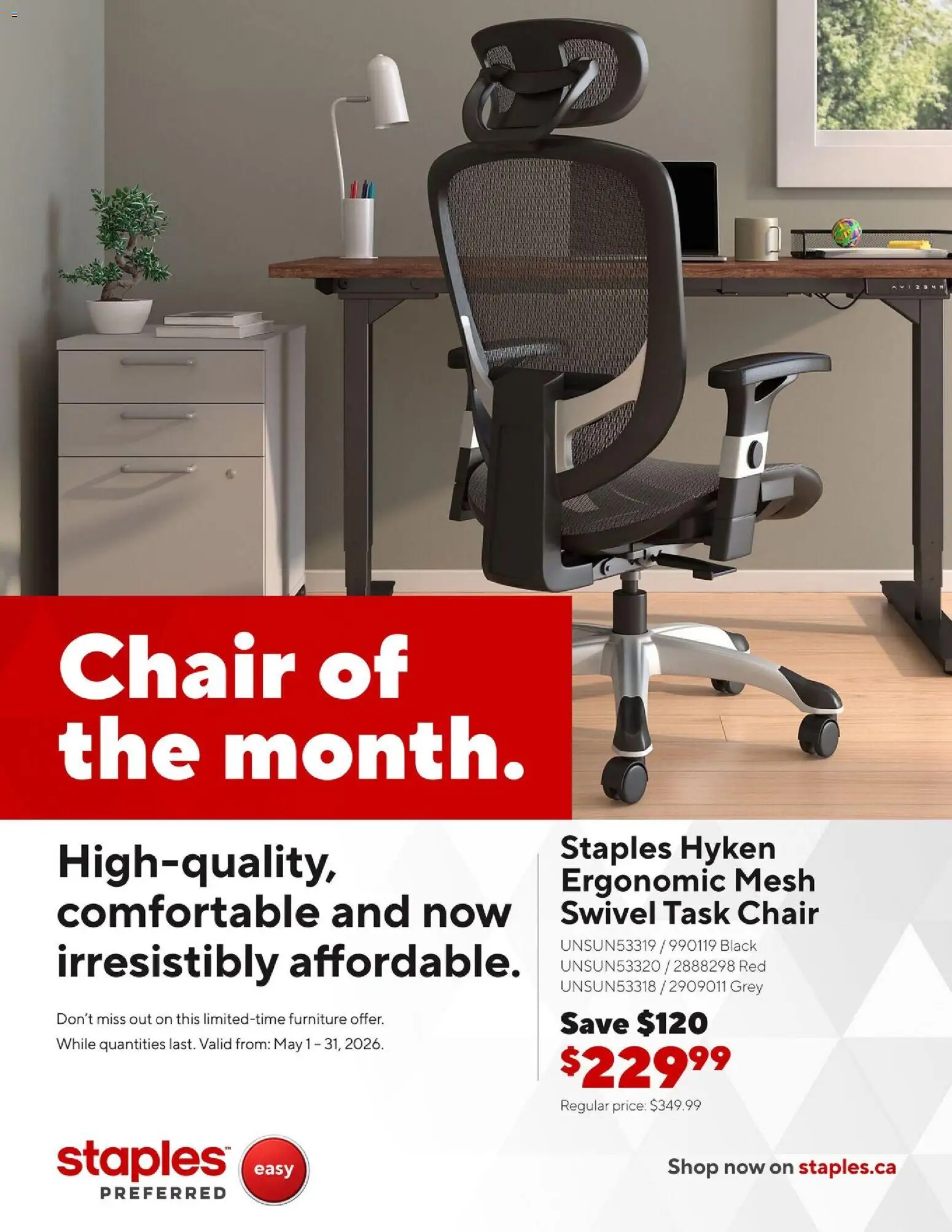 Preview of leaflet Staples flyer - Chair of the month from shop Staples is valid from May 04, 2026