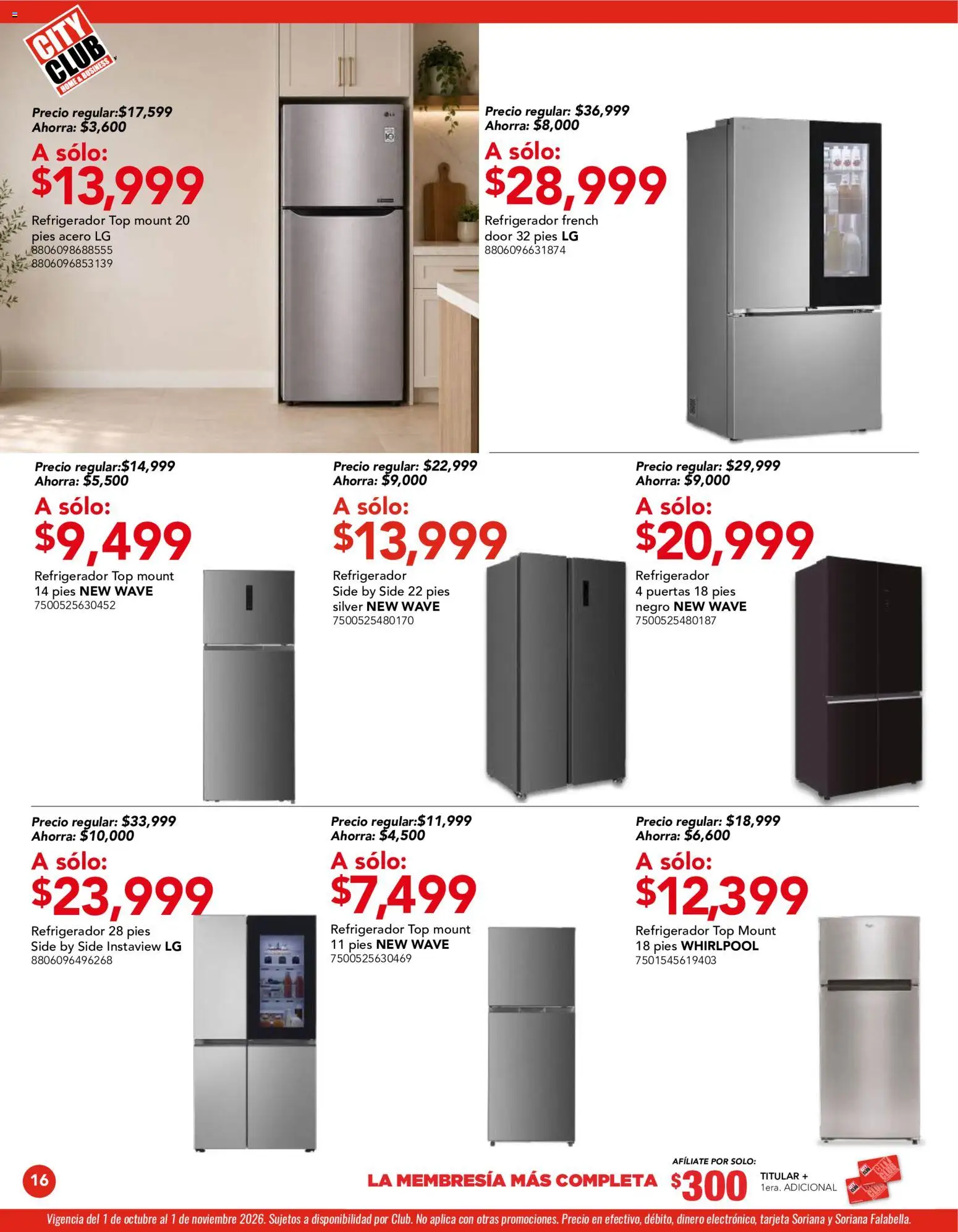 Vista previa las ofertas de la tienda City Club - City Club catálogo desde el 01/10/2026 - Refrigerador, Top, Puertas