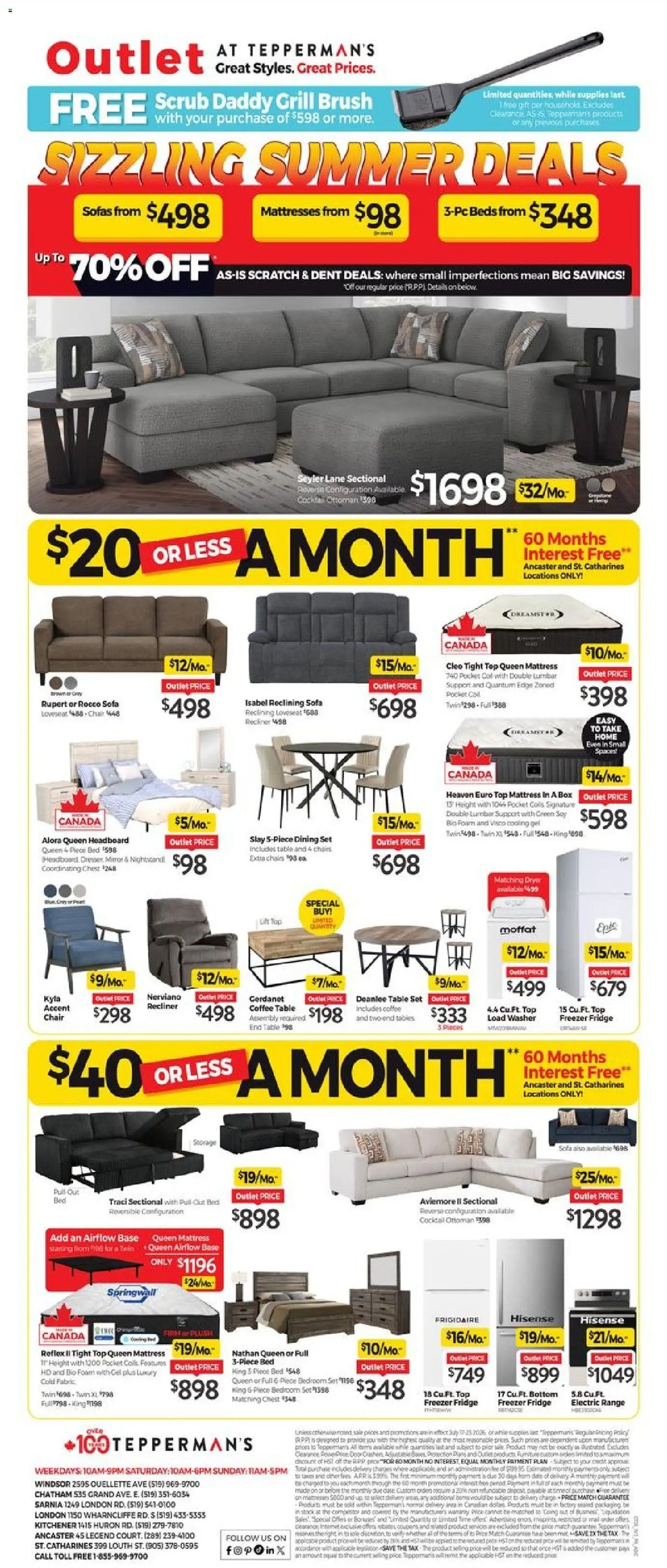 Preview of leaflet Tepperman's outlet from shop Tepperman's is valid from Jul 17, 2026 - Coffee, Mattress, Cocktail, Sofas, Wine, Chairs, Dryer, Brush