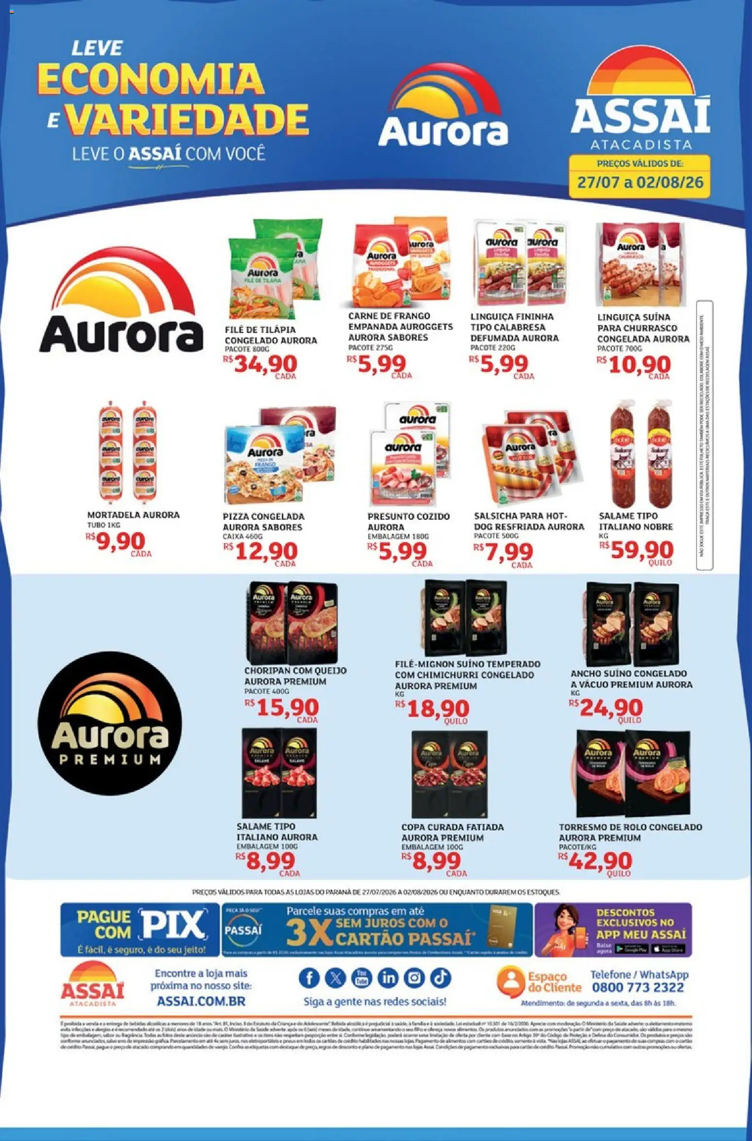 Pré-Visualização do folheto "Assaí Atacadista ofertas - PR" da loja Assaí Atacadista válido a partir de 27/07/2026 - Queijo, Frango, Mortadela, Linguiça, Presunto, Filé de tilápia, Tilápia, Rolo
