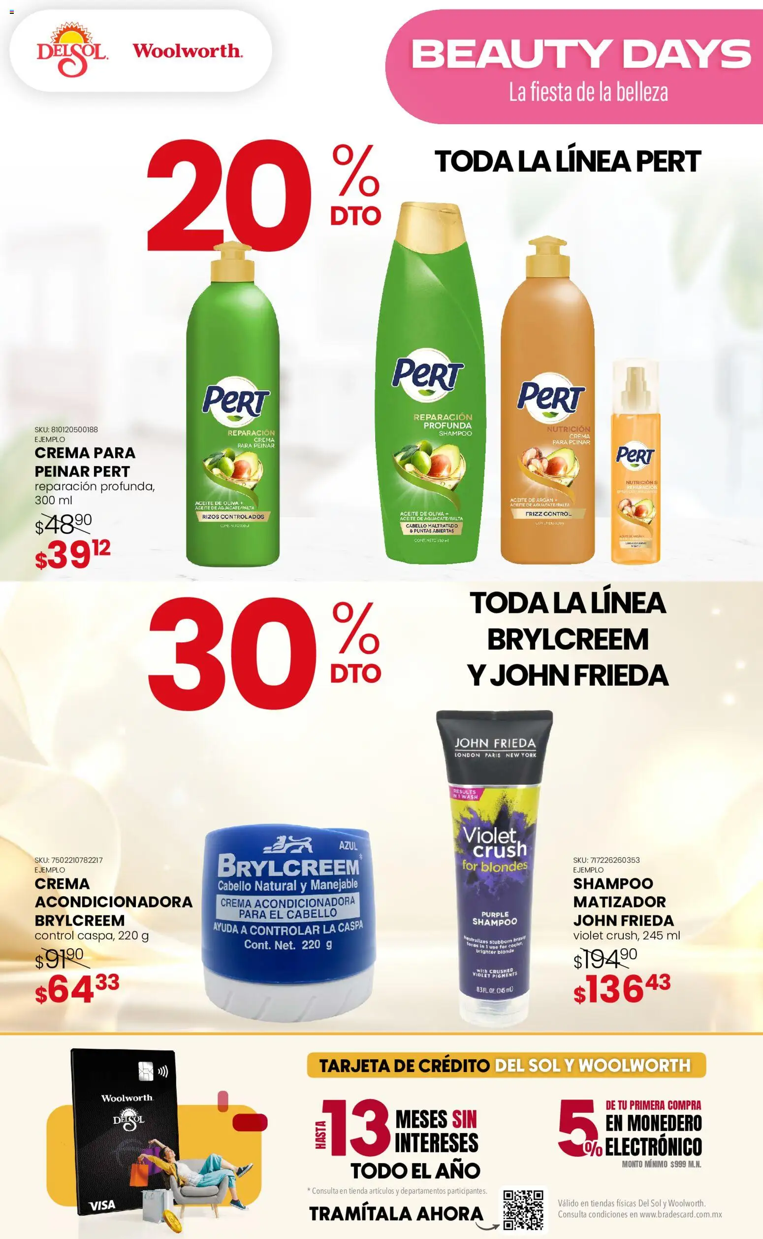 Vista previa las ofertas de la tienda Del Sol y Woolworth - Del Sol y Woolworth catálogo Beauty Days desde el 13/08/2026 - Shampoo, Aceite de oliva, Crema, Aceite, Monedero