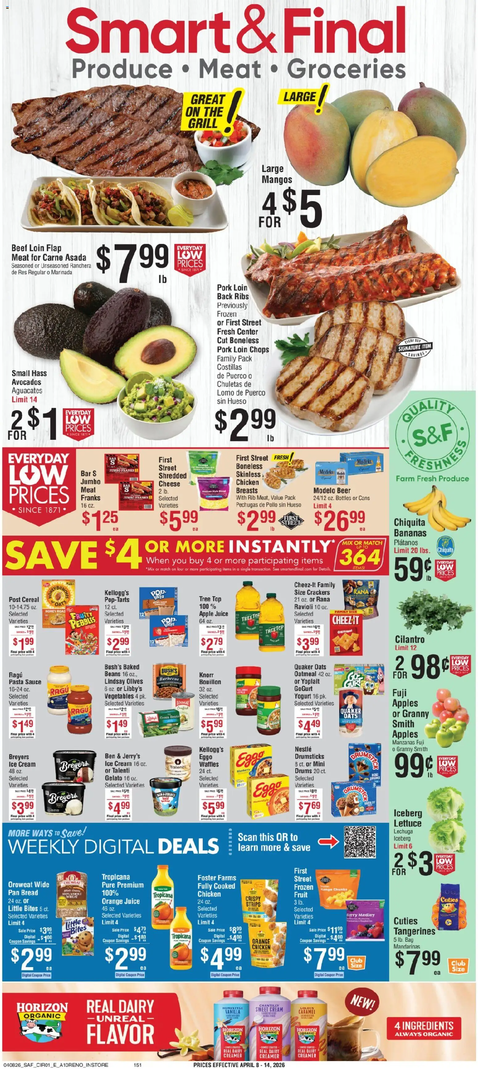 Ad Preview of Smart & Final Smart & Final Weekly Ad from 04/08/2026 - Pasta, Fruit, Grill, Juice, Beef, Pork, Drumsticks, Chicken