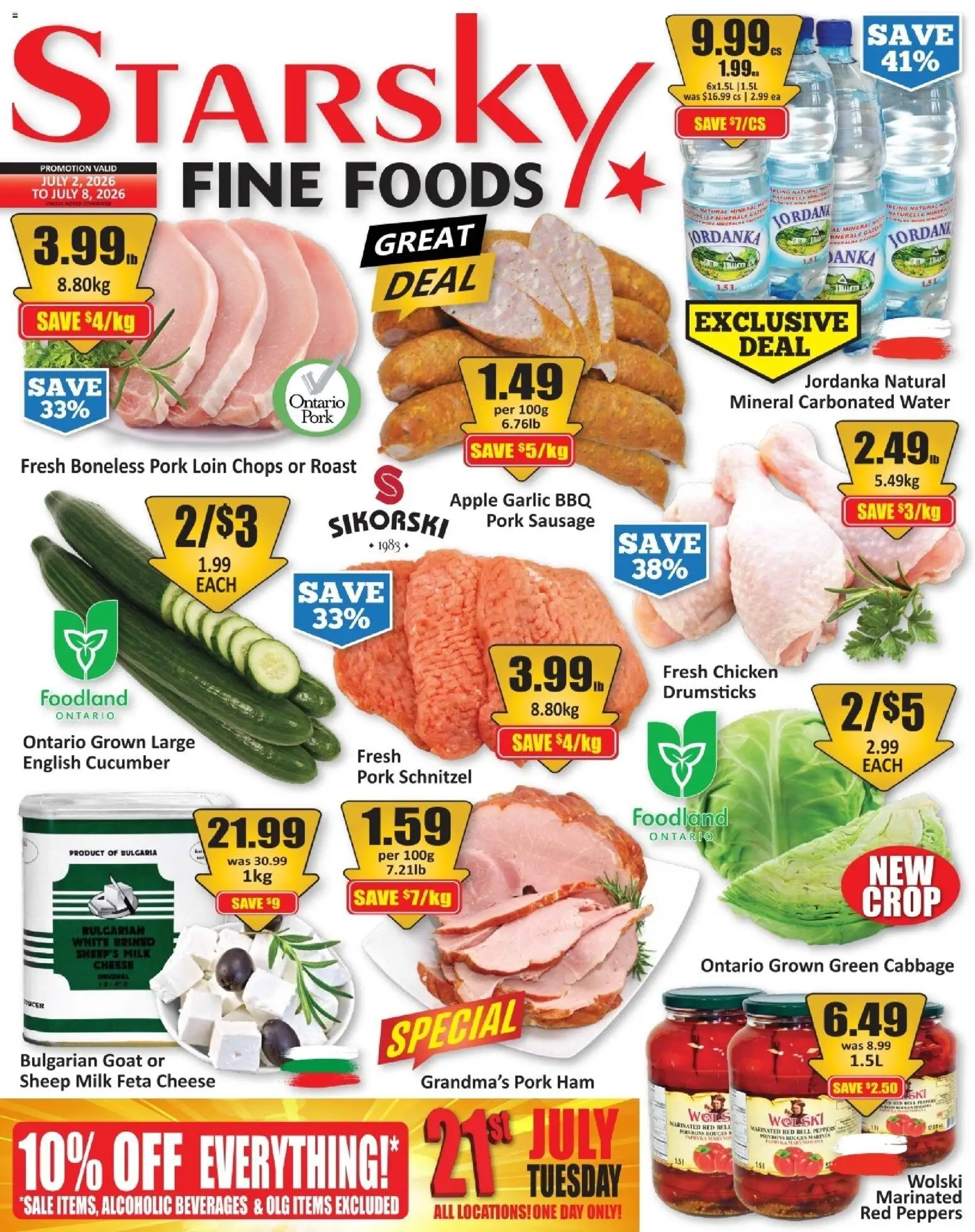 Preview of leaflet Starsky weekly flyer / circulaire from shop Starsky is valid from Jul 02, 2026 - Chicken, Water, Cheese, Cucumber, Sausage, Cabbage, Roast, Feta cheese