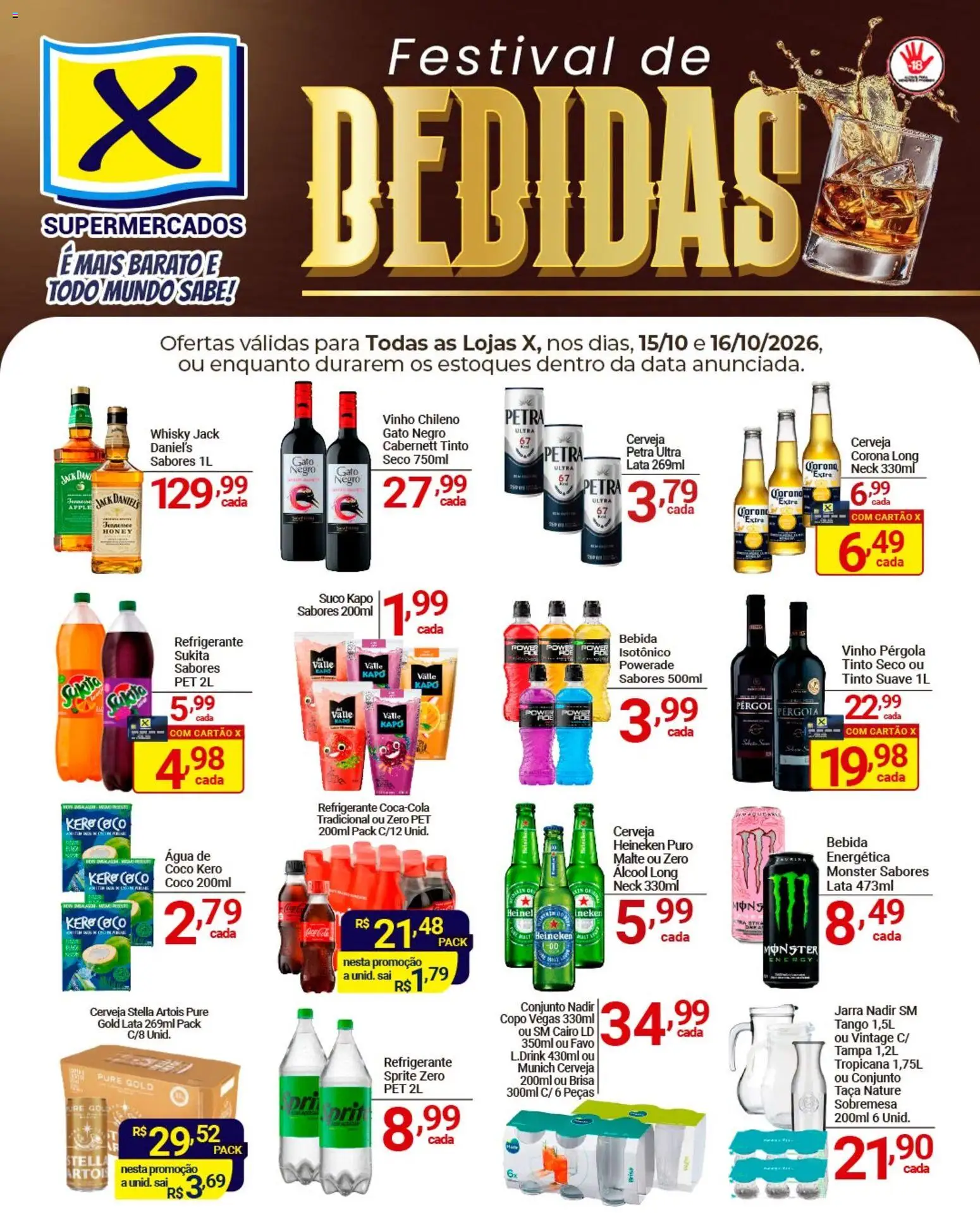 Pré-Visualização do folheto "X Supermercados ofertas Festival de Bebidas" da loja X Supermercados válido a partir de 15/10/2026