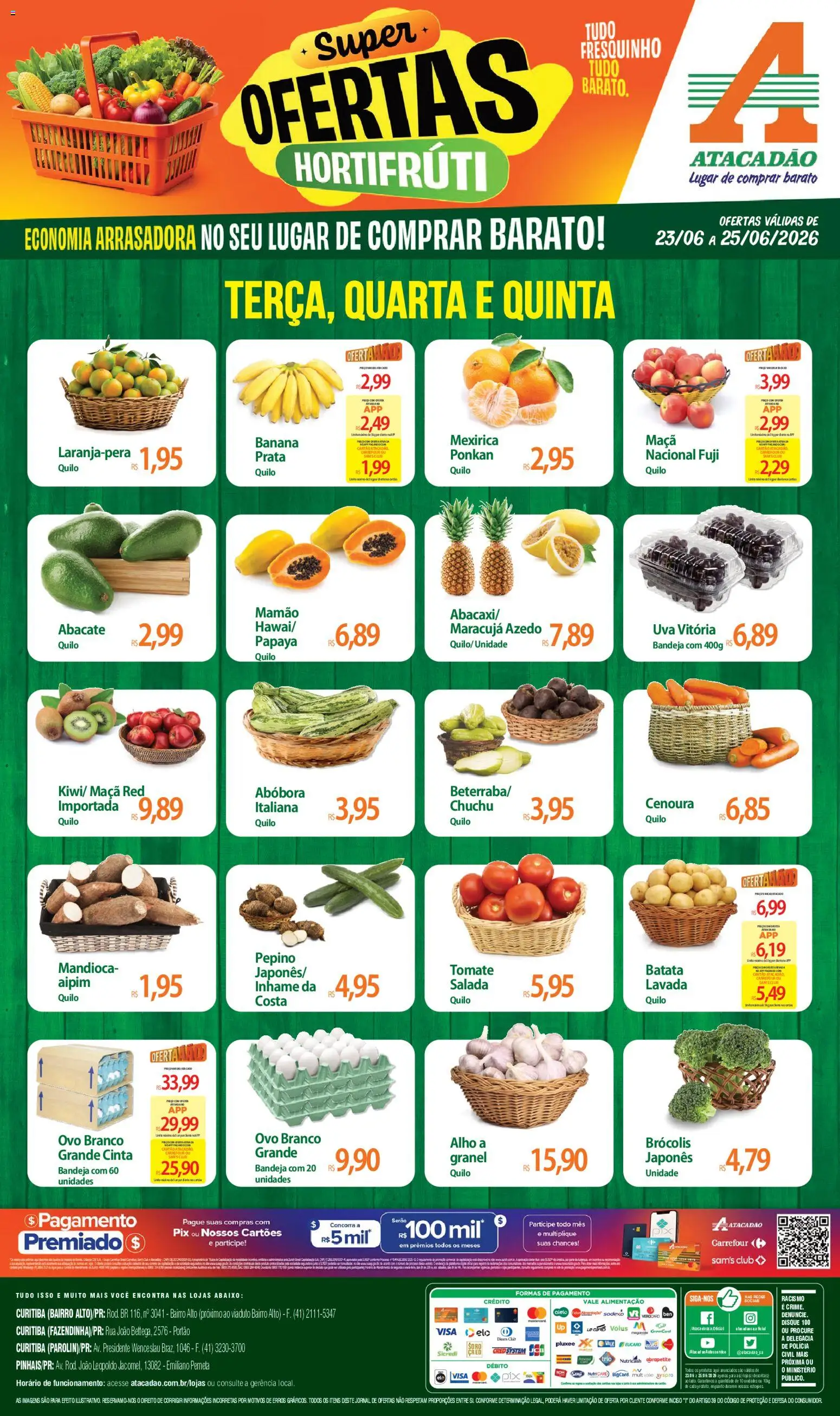 Pré-Visualização do folheto "Atacadão ofertas - PR" da loja Atacadão válido a partir de 23/06/2026 - Inhame, Uva, Chuchu, Batata, Tomate, Abacate, Salada, Bandeja