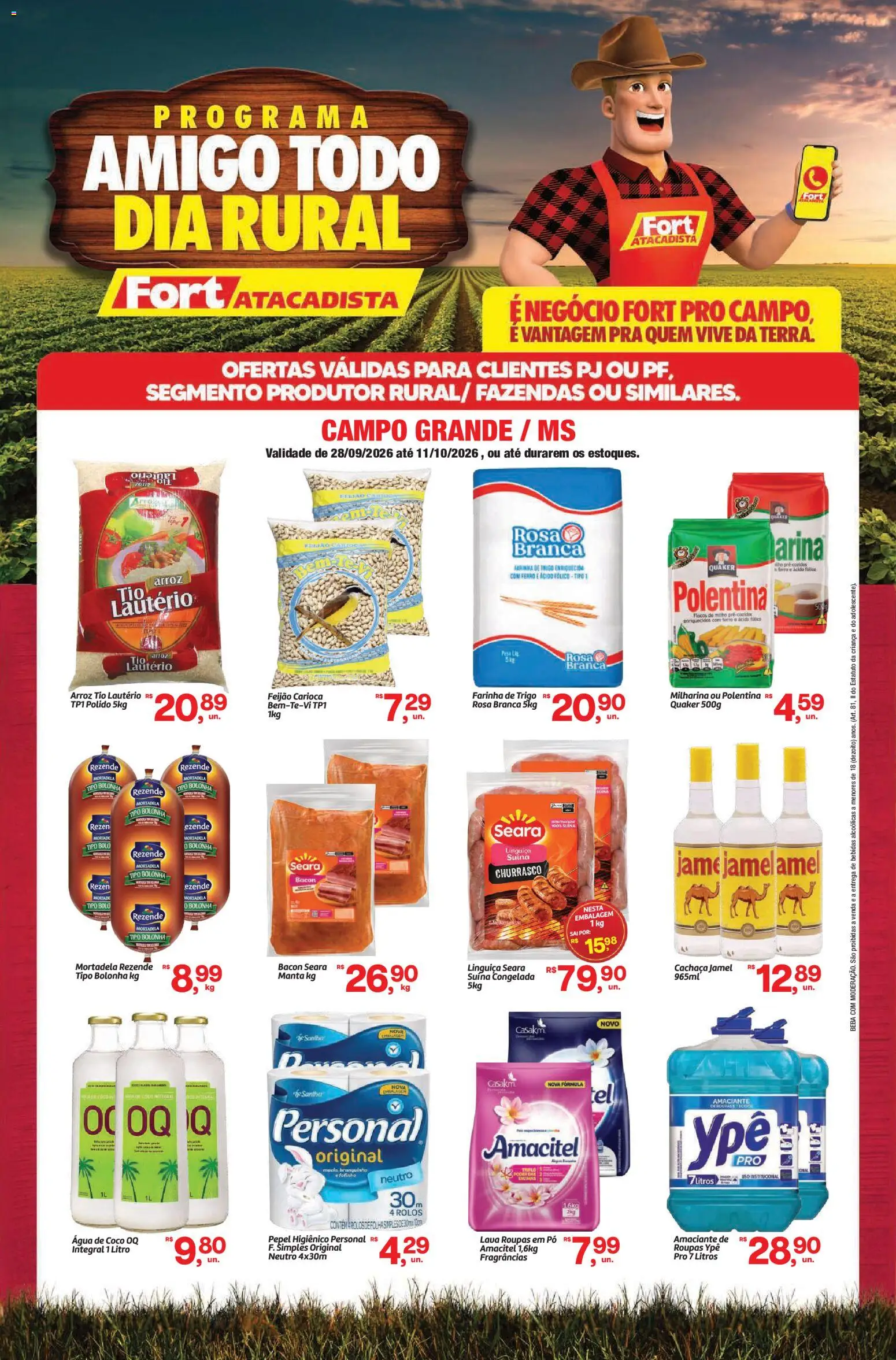 Pré-Visualização do folheto "Fort Atacadista ofertas Rural" da loja Fort Atacadista válido a partir de 28/09/2026 - Coco, Bolo, Roupas, Arroz, Ferro, Cachaça, Pó, Linguiça
