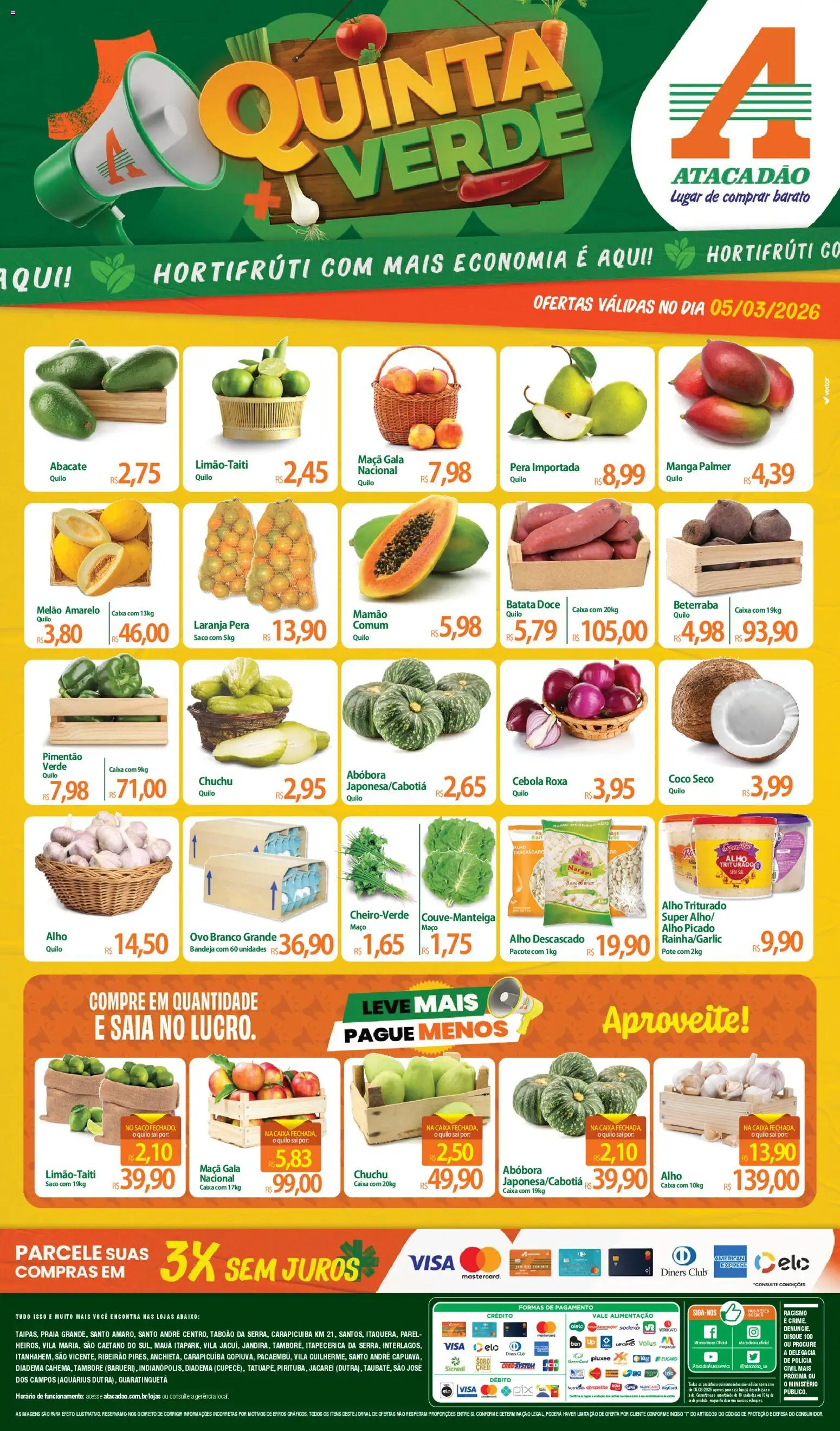 Pré-Visualização do folheto "Atacadão ofertas - SP" da loja Atacadão válido a partir de 05/03/2026 - Caixa, Sal, Chuchu, Abóbora, Batata, Saia, Cebola, Pimentão