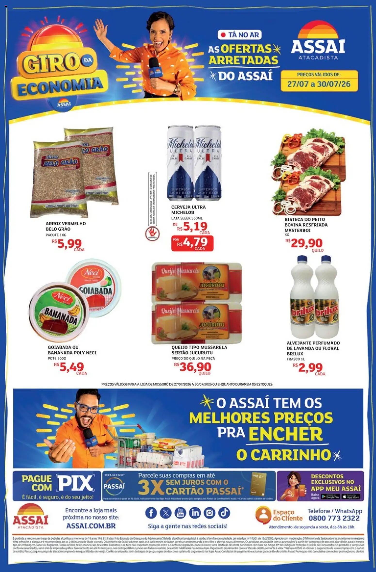 Pré-Visualização do folheto "Assaí Atacadista ofertas - RN" da loja Assaí Atacadista válido a partir de 27/07/2026 - Telefone, Cerveja, Arroz, Queijo, Mussarela, Goiabada