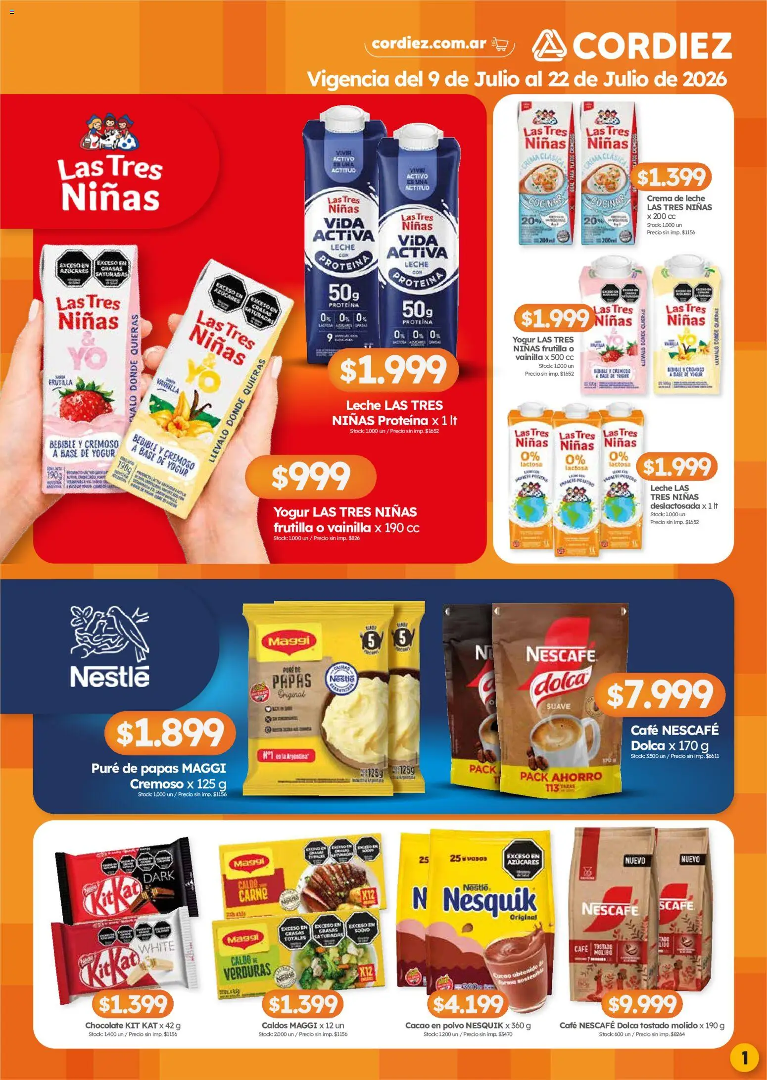 Vista previa del folleto de la tienda Cordiez válido desde el 09/07/2026 - Chocolate, Frutilla, Leche, Vainilla, Crema, Yogur, Vasos, Puré
