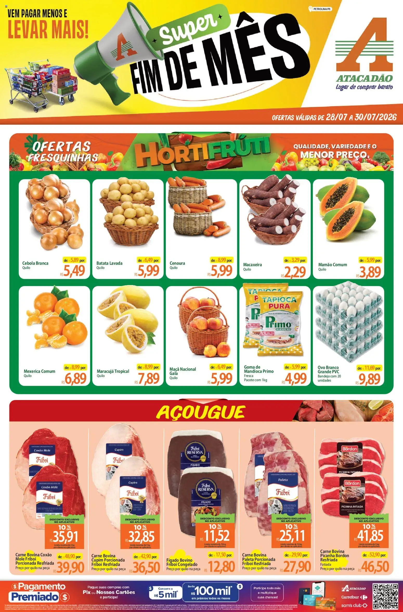 Pré-Visualização do folheto "Atacadão ofertas - PE" da loja Atacadão válido a partir de 28/07/2026 - Carne, Fígado, Mandioca, Macaxeira, Cebola, Bandeja, Mamão, Picanha Bordon