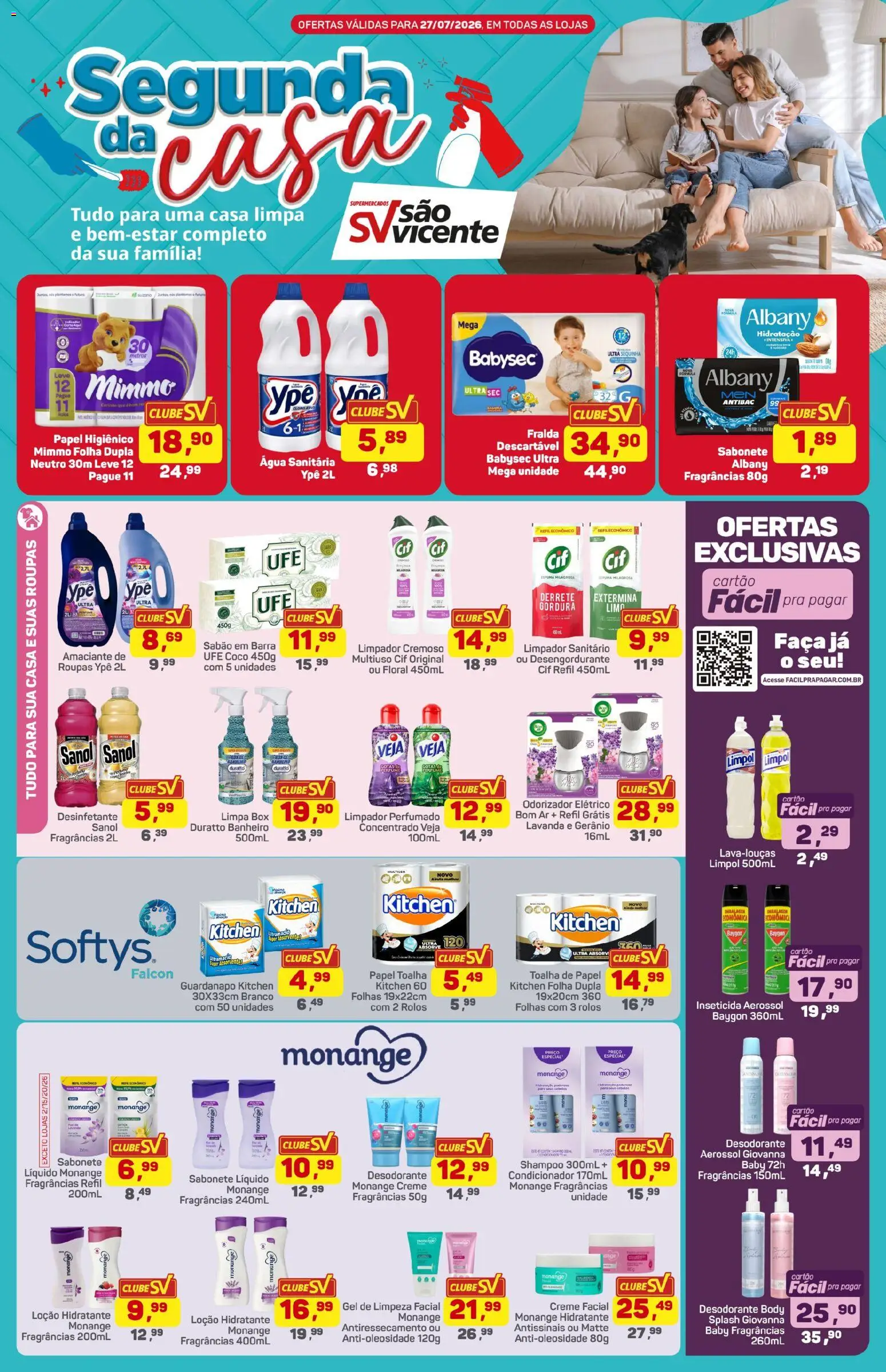 Pré-Visualização do folheto "Supermercados São Vicente - Ofertas da semana" da loja Supermercados São Vicente válido a partir de 27/07/2026 - Coco, Desodorante, Desinfetante, Creme, Água sanitária, Guardanapo, Desengordurante, Gel de limpeza