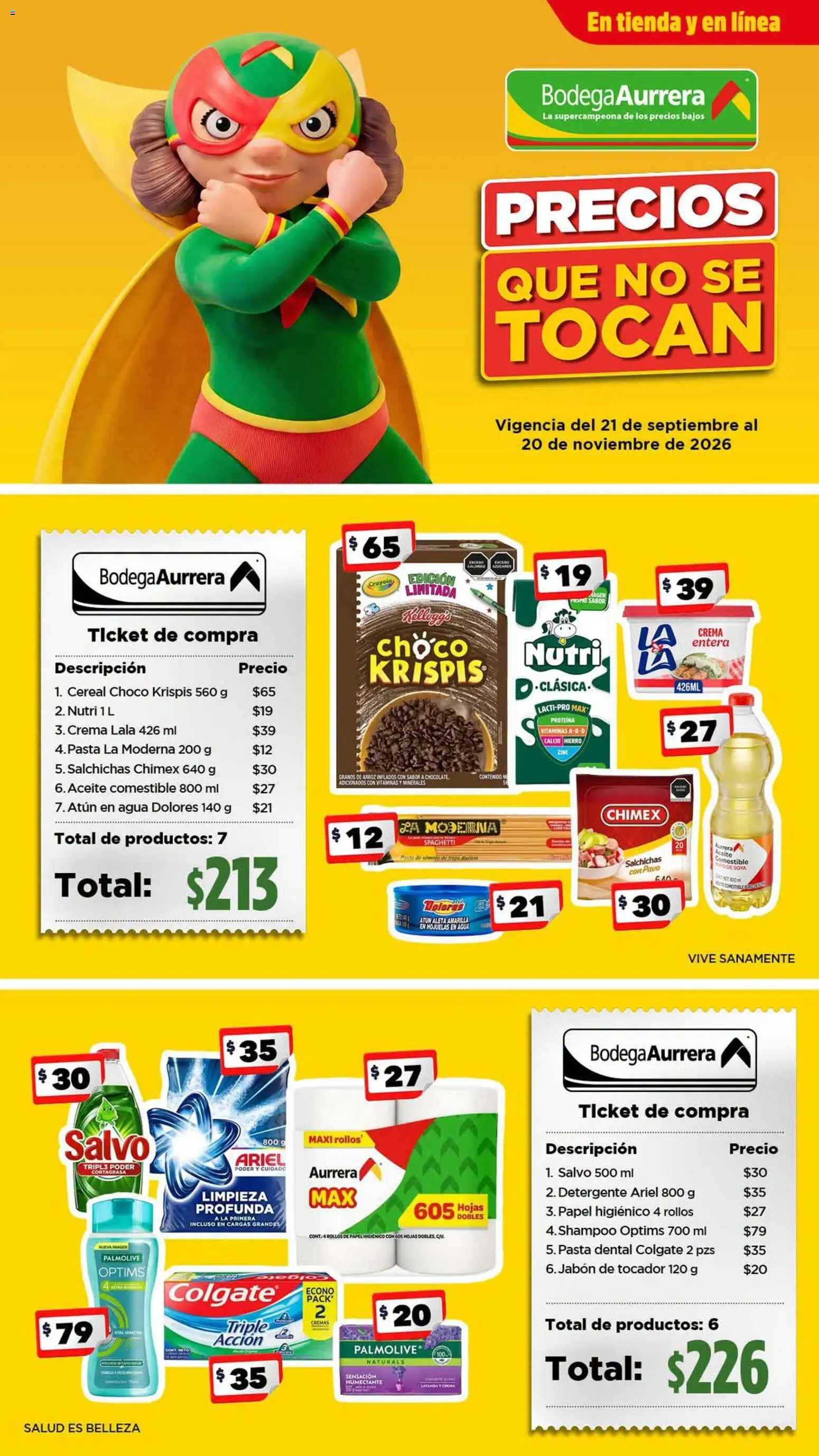 Vista previa las ofertas de la tienda Bodega Aurrerá - Bodega Aurrerá Los esenciales para tu familia con precios que no se tocan desde el 21/09/2026 - Agua, Shampoo, Proteína, Pasta, Crema, Pavo, Papel higiénico, Hojuelas