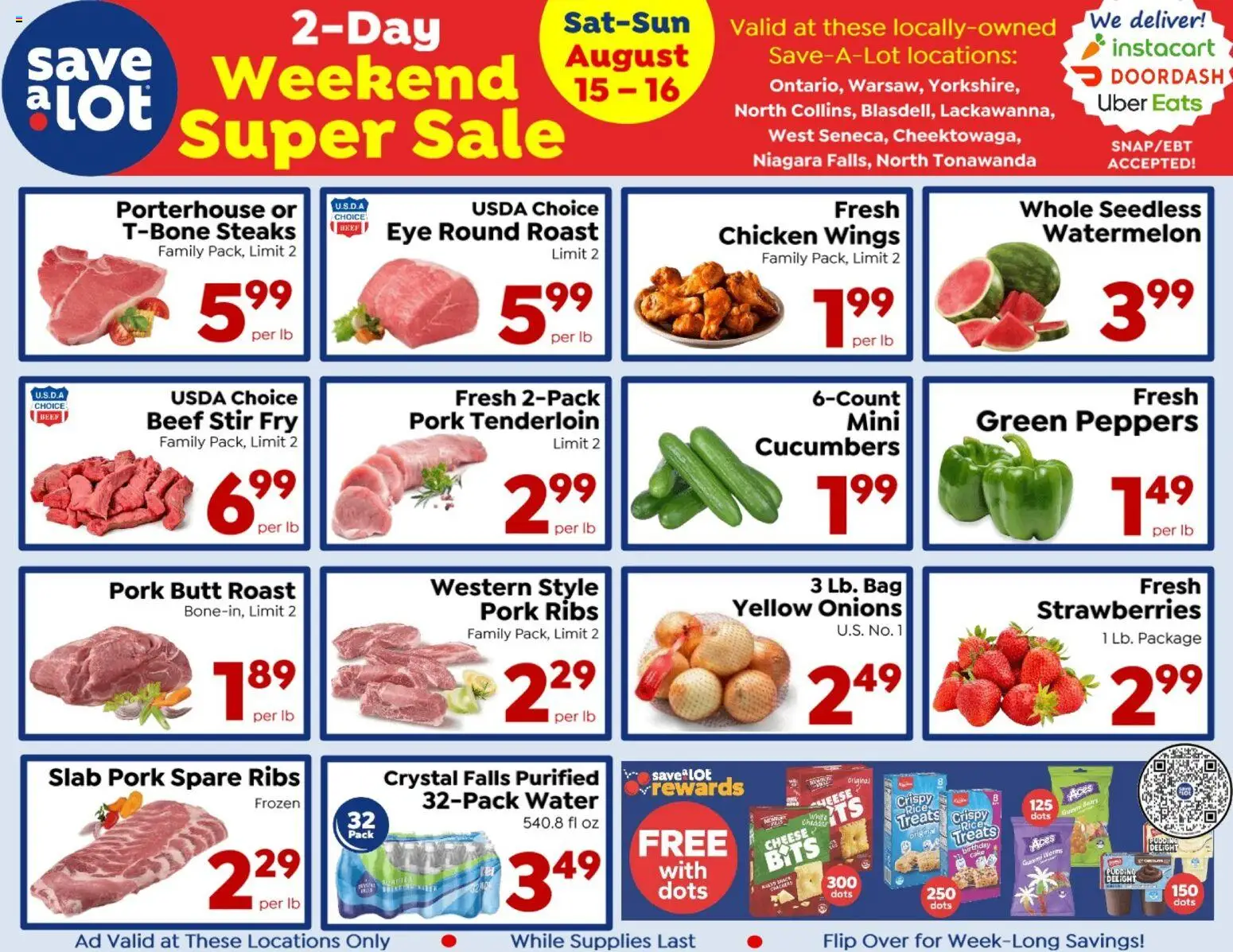Ad Preview of Save a Lot Save a Lot Special Promotion from 08/15/2026 - Strawberries, Watermelon, Rice, Peppers, Beef, Pork, Pudding, Chicken