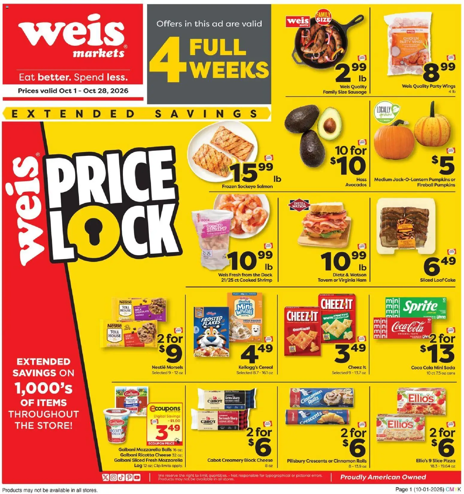 Ad Preview of Weis Weis Monthly Ad from 10/01/2026 - Chocolate, Salmon, Milk, Cereal, Sausage, Mozzarella, Ricotta, Chicken