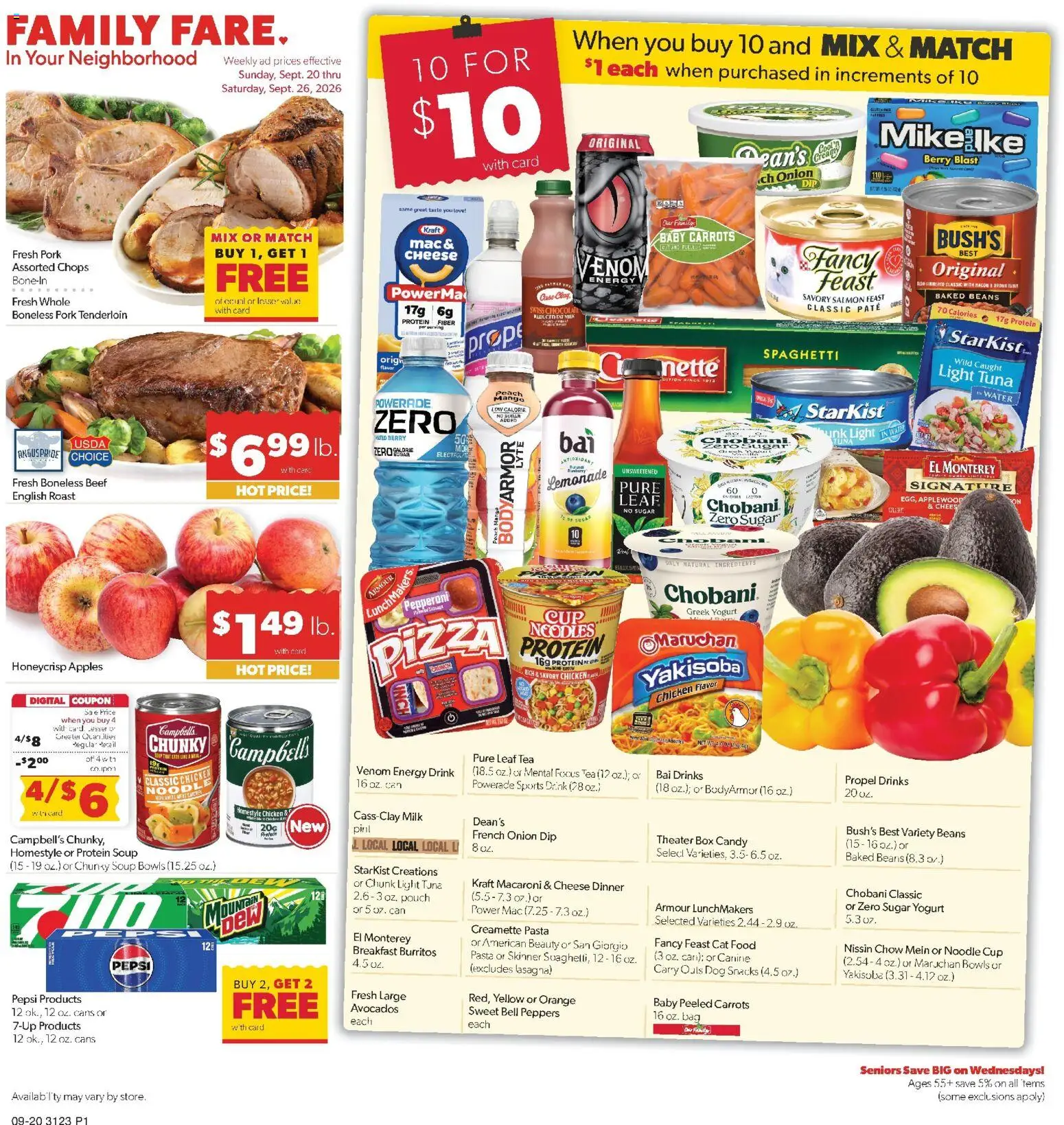Ad Preview of Family Fare Family Fare Weekly Ad - ND from 09/20/2026 - Tea, Snacks, Cheese, Lemonade, Energy drink, Bag, Sports drink, Chicken