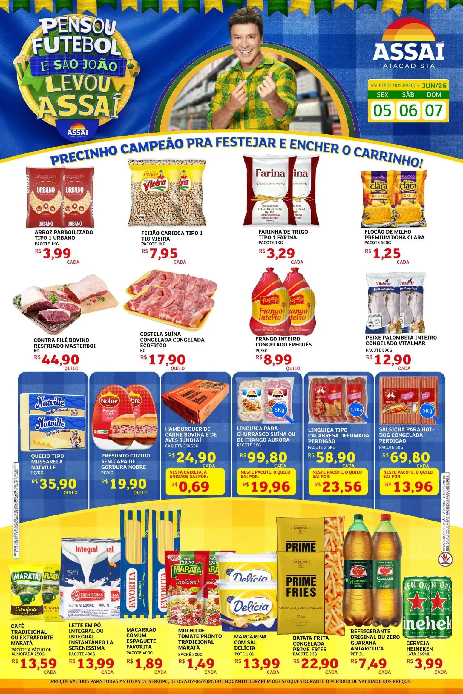 Pré-Visualização do folheto "Assaí Atacadista ofertas - SE" da loja Assaí Atacadista válido a partir de 04/06/2026 - Heineken, Macarrão, Leite, Queijo, Carne, Frango, Milho, Presunto