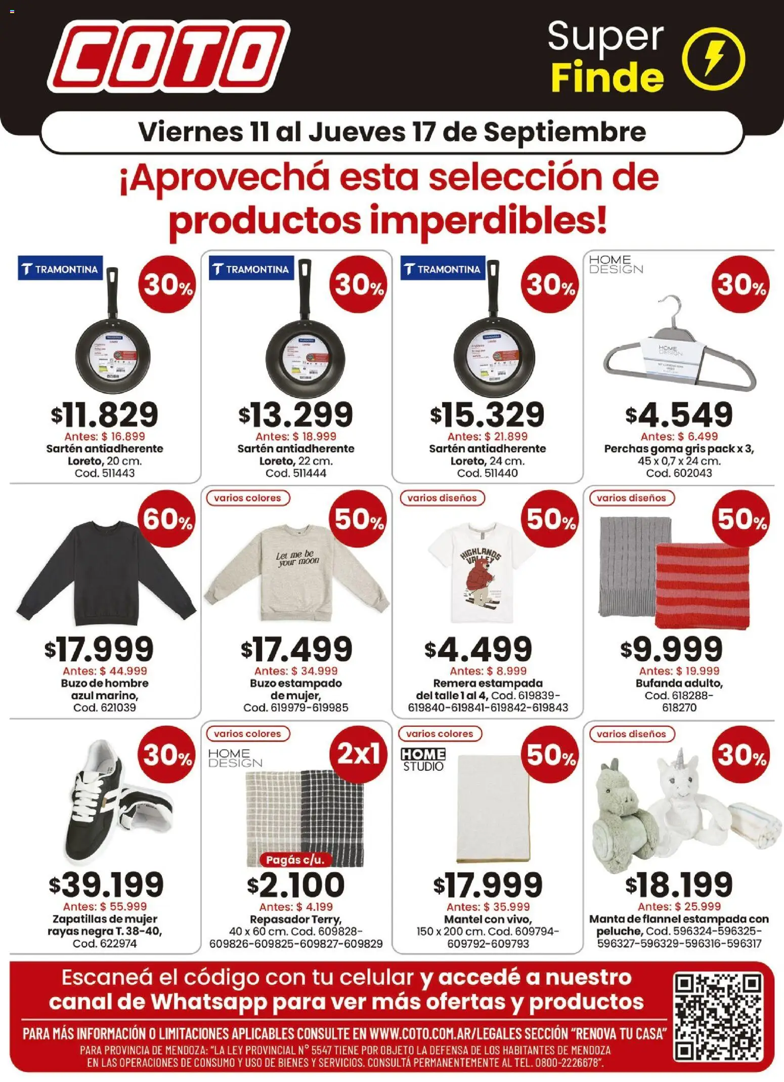 Vista previa del folleto de la tienda Coto válido desde el 11/09/2026 - Celular, Zapatillas, Pan, Remera, Sartén, Bufanda, Repasador, Mantel