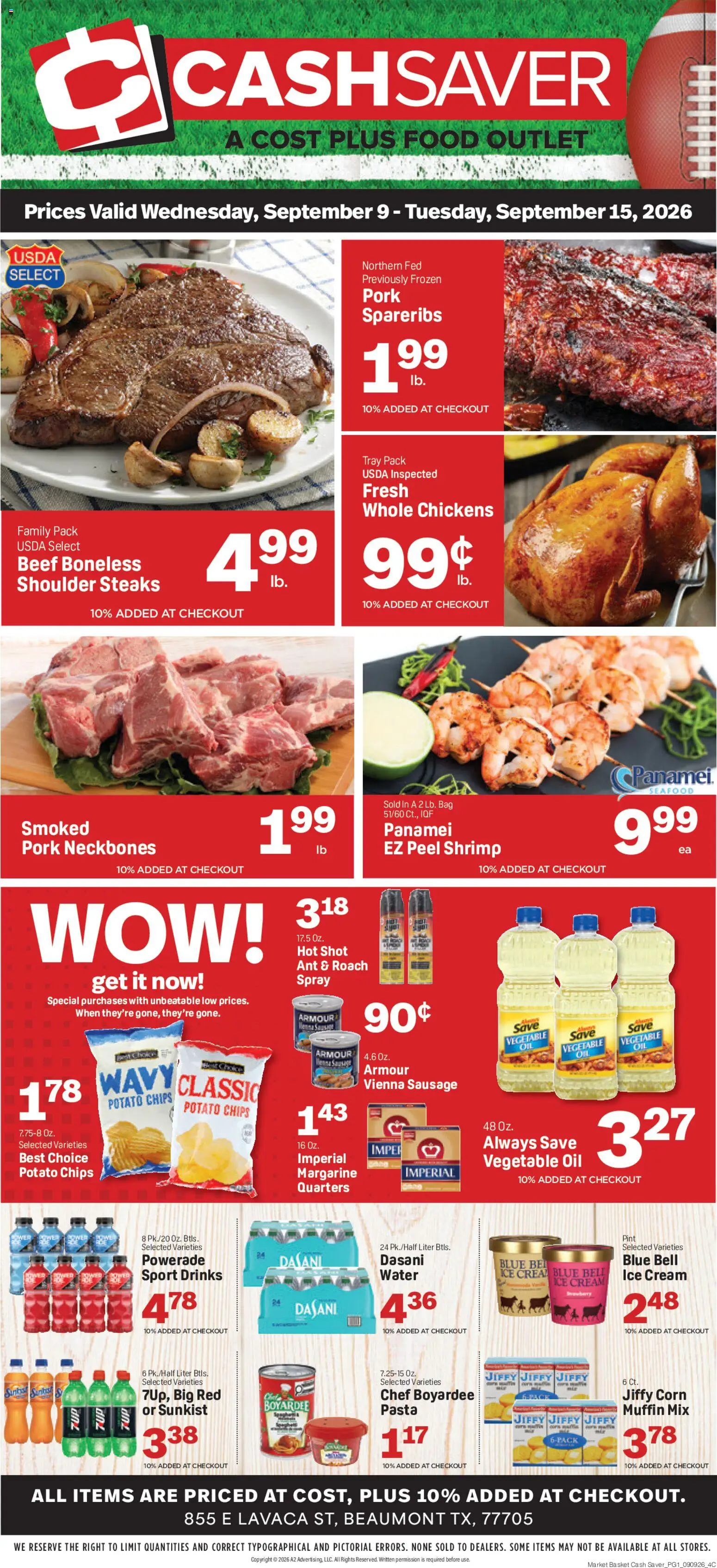 Ad Preview of Market Basket Market Basket Cash Saver Weekly Ad from 09/09/2026 - Chickens, Pasta, Chips, Shrimp, Oil, Bag, Margarine, Vegetable oil