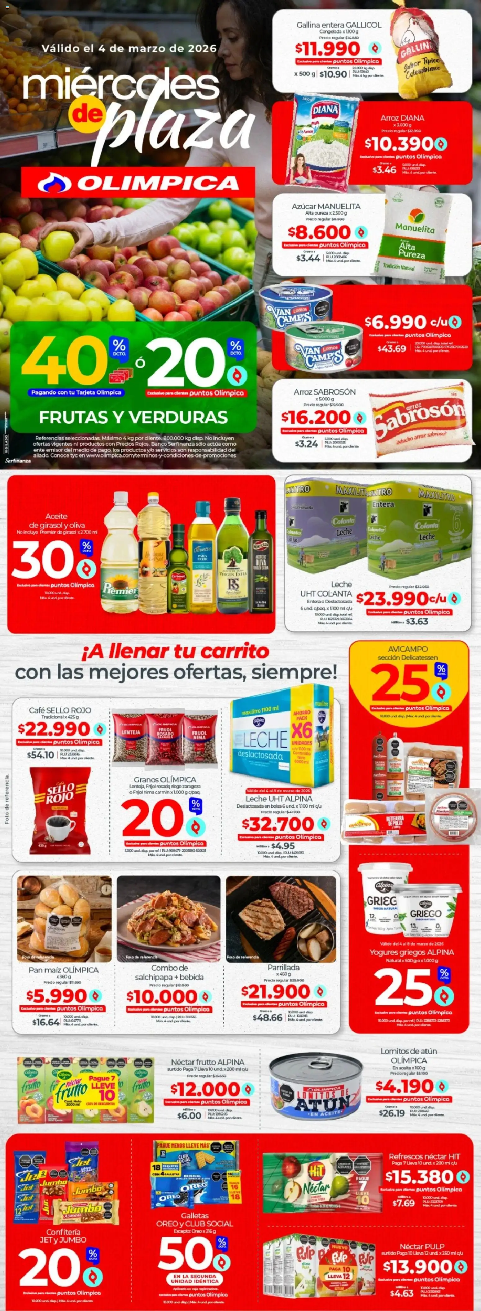  Vista previa del prospecto Olímpica catálogo del almacen Olímpica válida del 04/03/2026 al 04/04/2026 - Café, Banco, Verduras, Leche, Pan, Aceite, Maiz, Puré