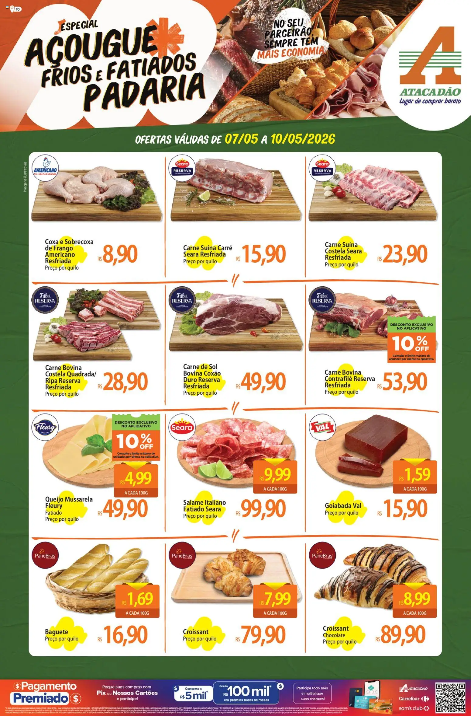 Pré-Visualização do folheto "Atacadão ofertas - TO" da loja Atacadão válido a partir de 07/05/2026 - Croissant, Carne, Frango, Mussarela, Goiabada, Salame, Baguete, Sobrecoxa de frango