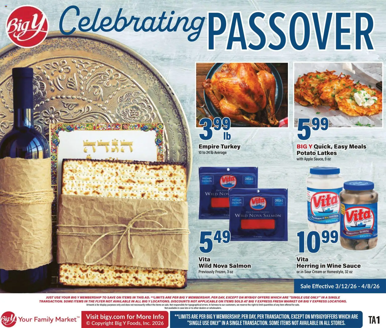 Ad Preview of Big Y Big Y Ad from 03/12/2026 - Turkey, Wine, Salmon, Cream, Sour cream, Case, Sauce, Herring