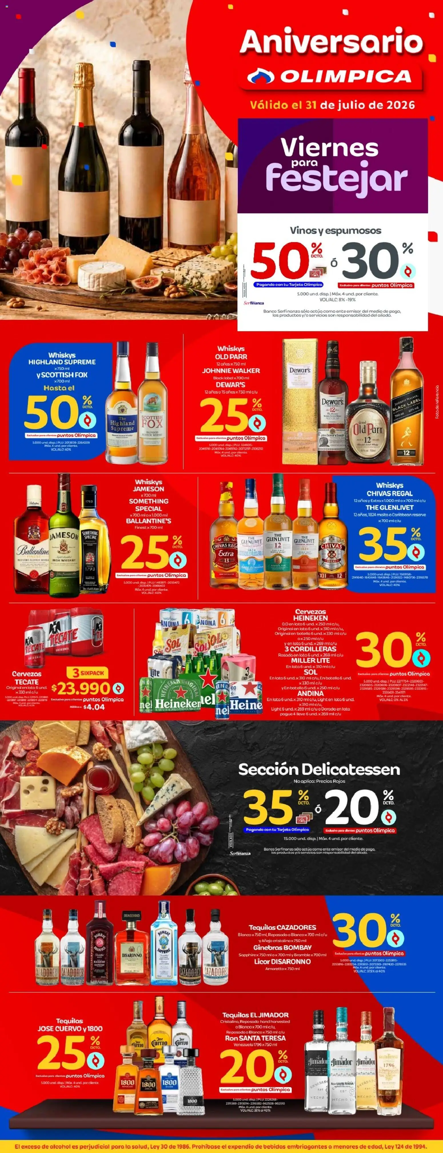  Vista previa del prospecto Olímpica catálogo del almacen Olímpica válida del 31/07/2026 al 31/07/2026 - Banco, Cerveza, Ron, Bebidas, Botella, Whiskey, Loto, Jameson