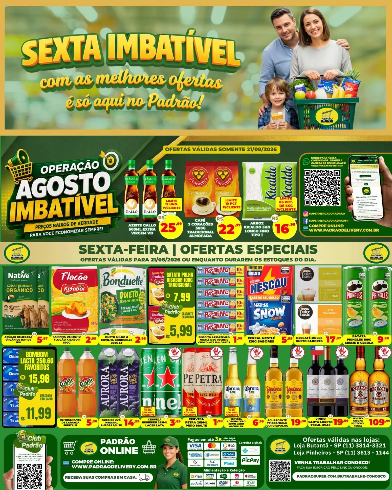 Pré-Visualização do folheto "Supermercado Padrão ofertas Sexta Imbatível" da loja Supermercado Padrão válido a partir de 21/08/2026 - Whisky, Câmera, Heineken, Sal, Suco, Nescau, Ervilha, Faca