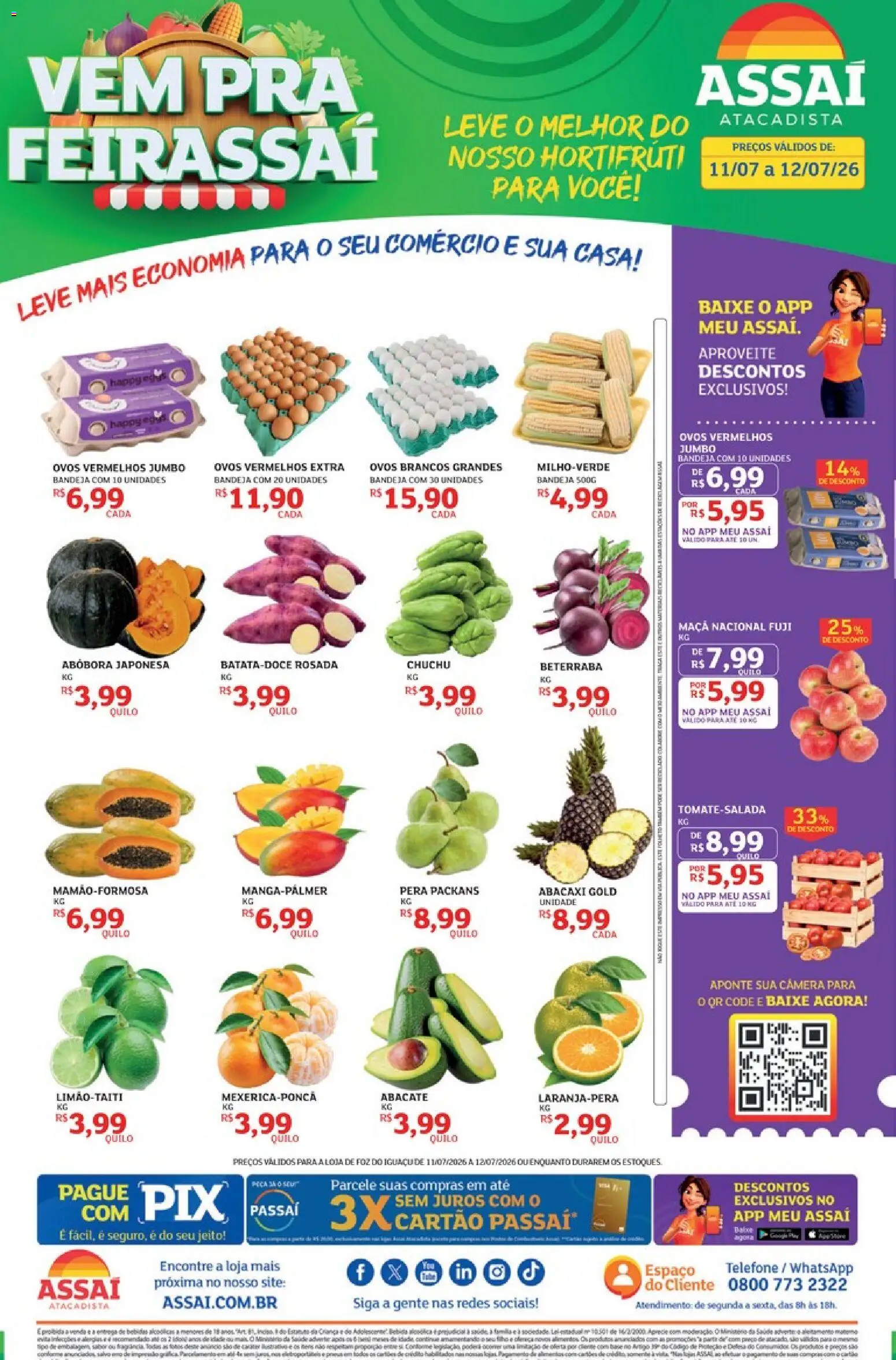 Pré-Visualização do folheto "Assaí Atacadista ofertas - PR" da loja Assaí Atacadista válido a partir de 11/07/2026 - Telefone, Câmera, Abacaxi, Abóbora, Pera, Beterraba, Abacate, Bandeja