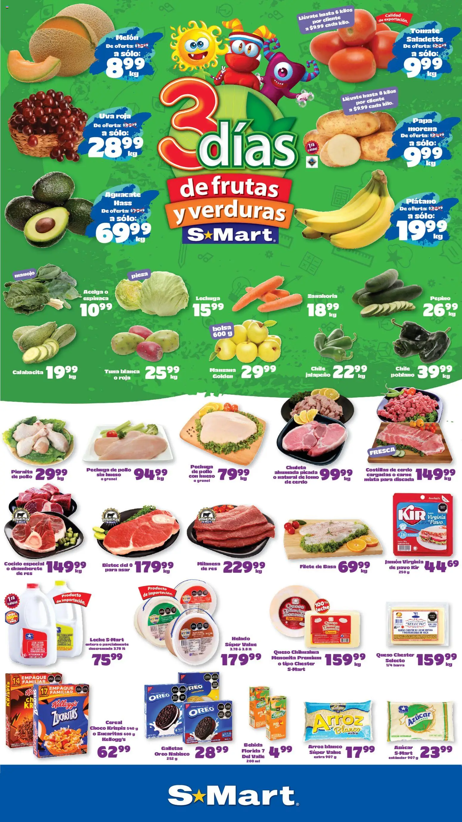 Vista previa las ofertas de la tienda S-Mart - S-Mart folleto Reynosa desde el 11/08/2026 - Papa, Aguacate, Acelga, Lechuga, Bistec, Pepino, Leche entera, Melón