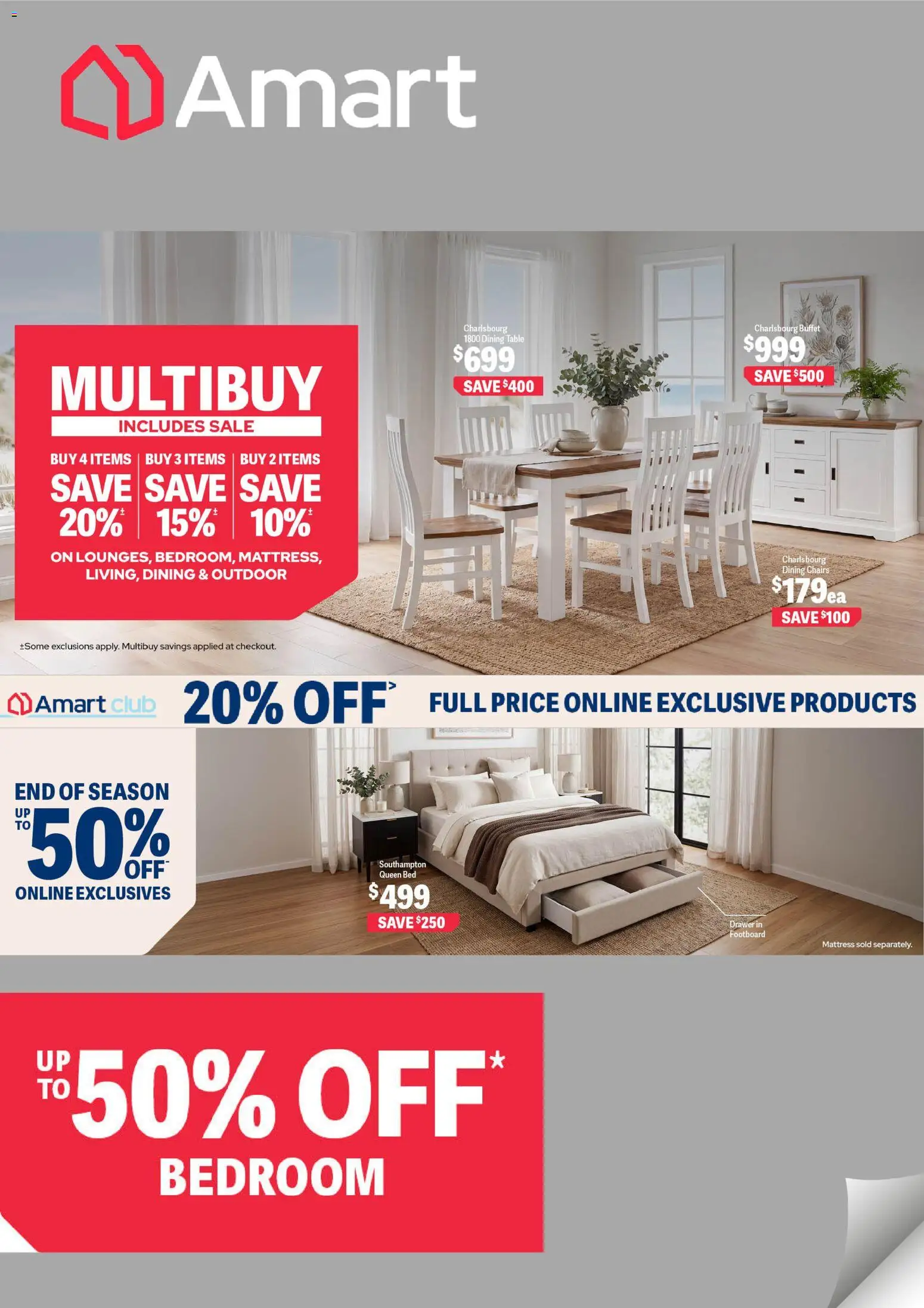 Preview of catalogue Amart Furniture catalogue from shop Amart Furniture valid 07/08/2026 - Table, Drawer, Chairs, Bed, Mattress