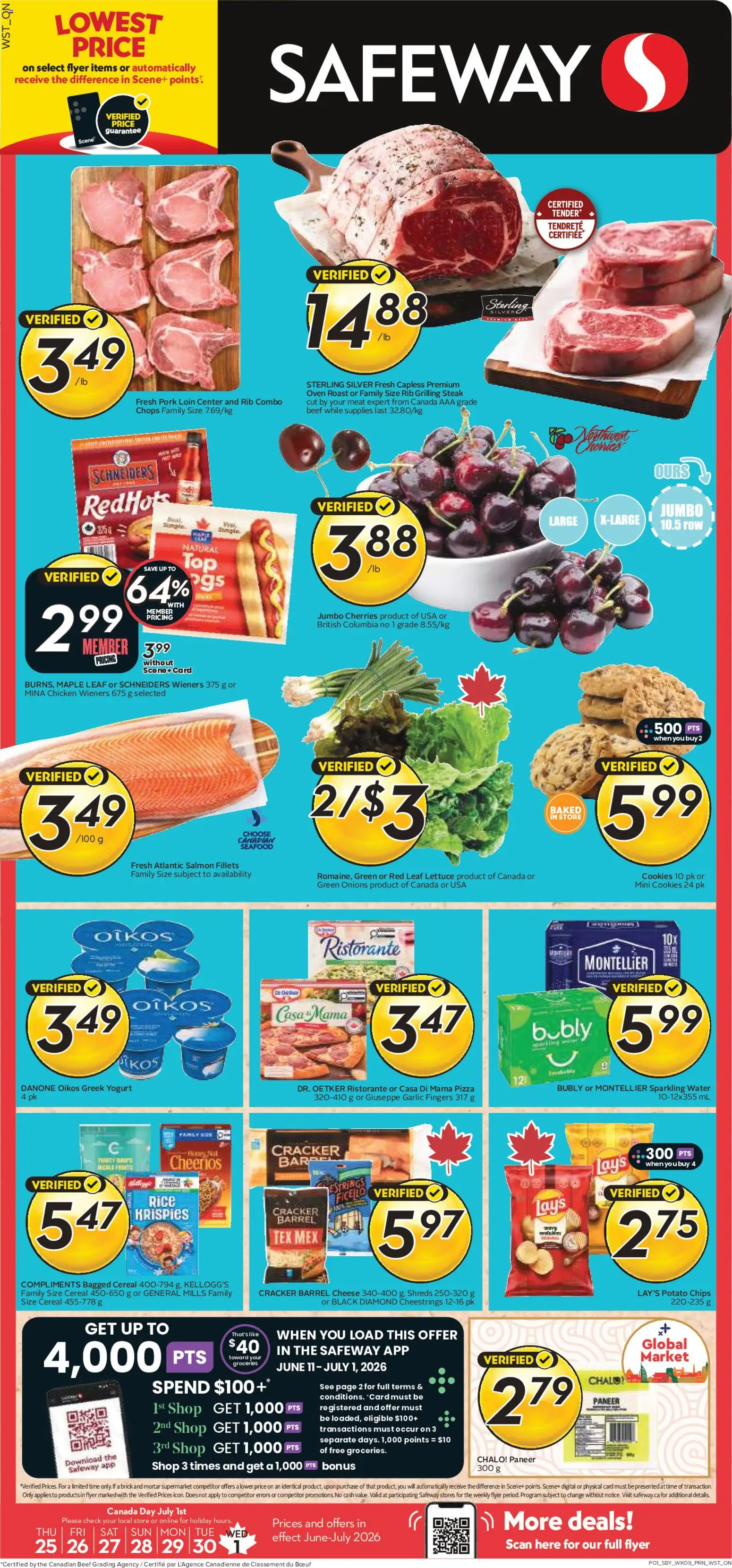 Preview of leaflet Safeway weekly flyer / circulaire from shop Safeway is valid from Jun 25, 2026 - Pizza, Chicken, Water, Seafood, Yogurt, Greek yogurt, Garlic, Pork loin