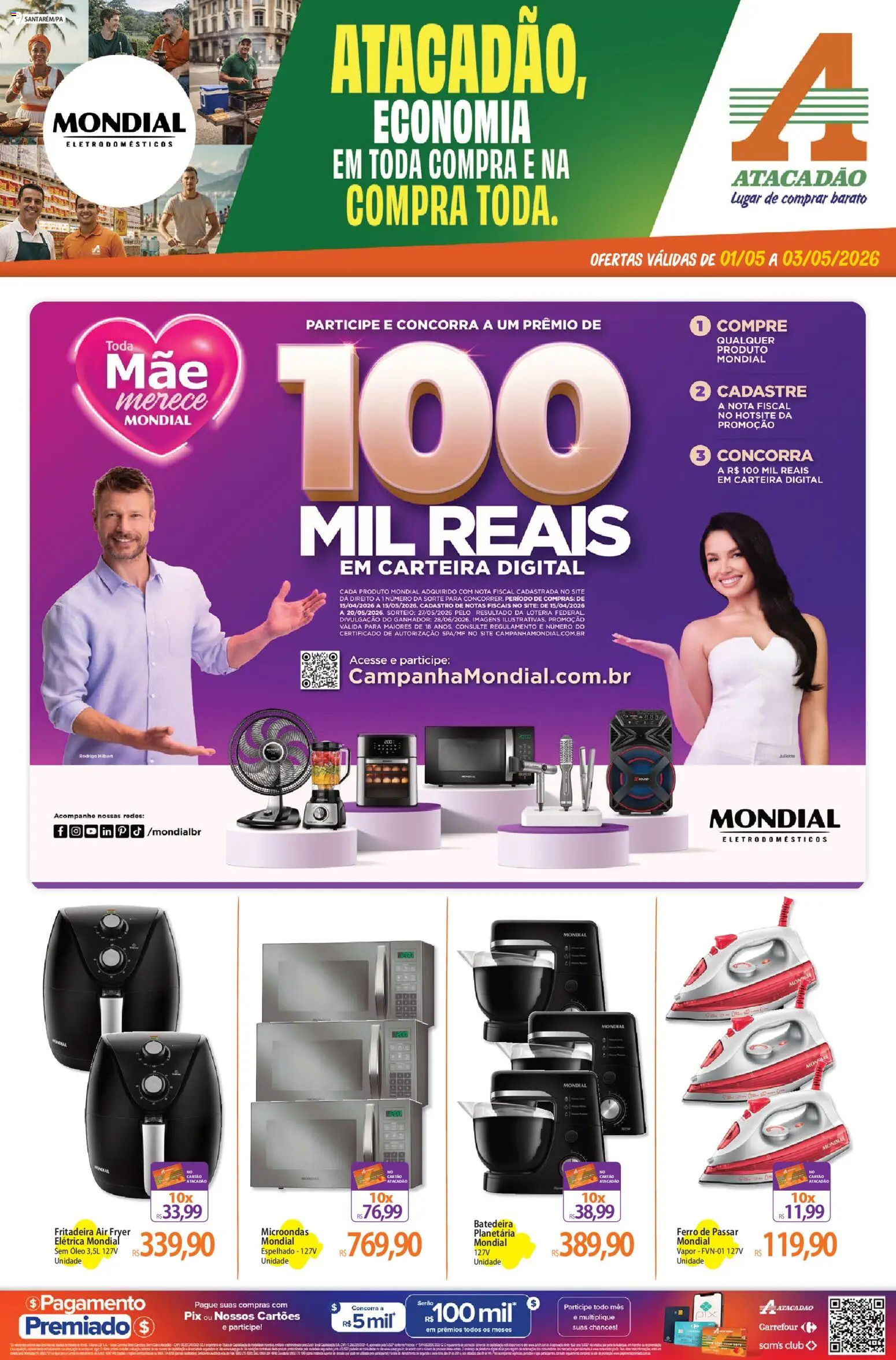 Pré-Visualização do folheto "Atacadão ofertas - PA" da loja Atacadão válido a partir de 01/05/2026 - Air fryer, Microondas, Batedeira, Óleo, Carteira, Ferro de passar, Ferro, Eletrodomésticos