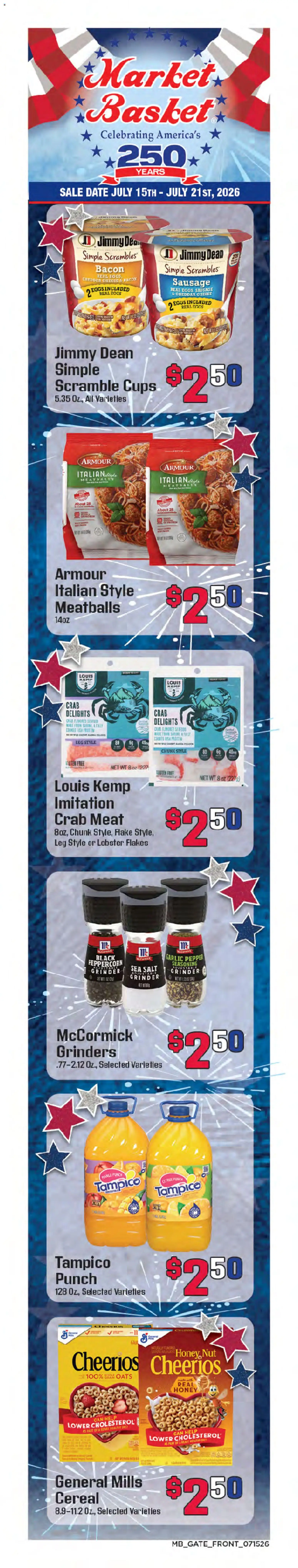 Ad Preview of Market Basket Market Basket Weekly Ad from 07/15/2026 - Honey, Cheese, Grinder, Meat, Salt, Pepper, Garlic, Flakes