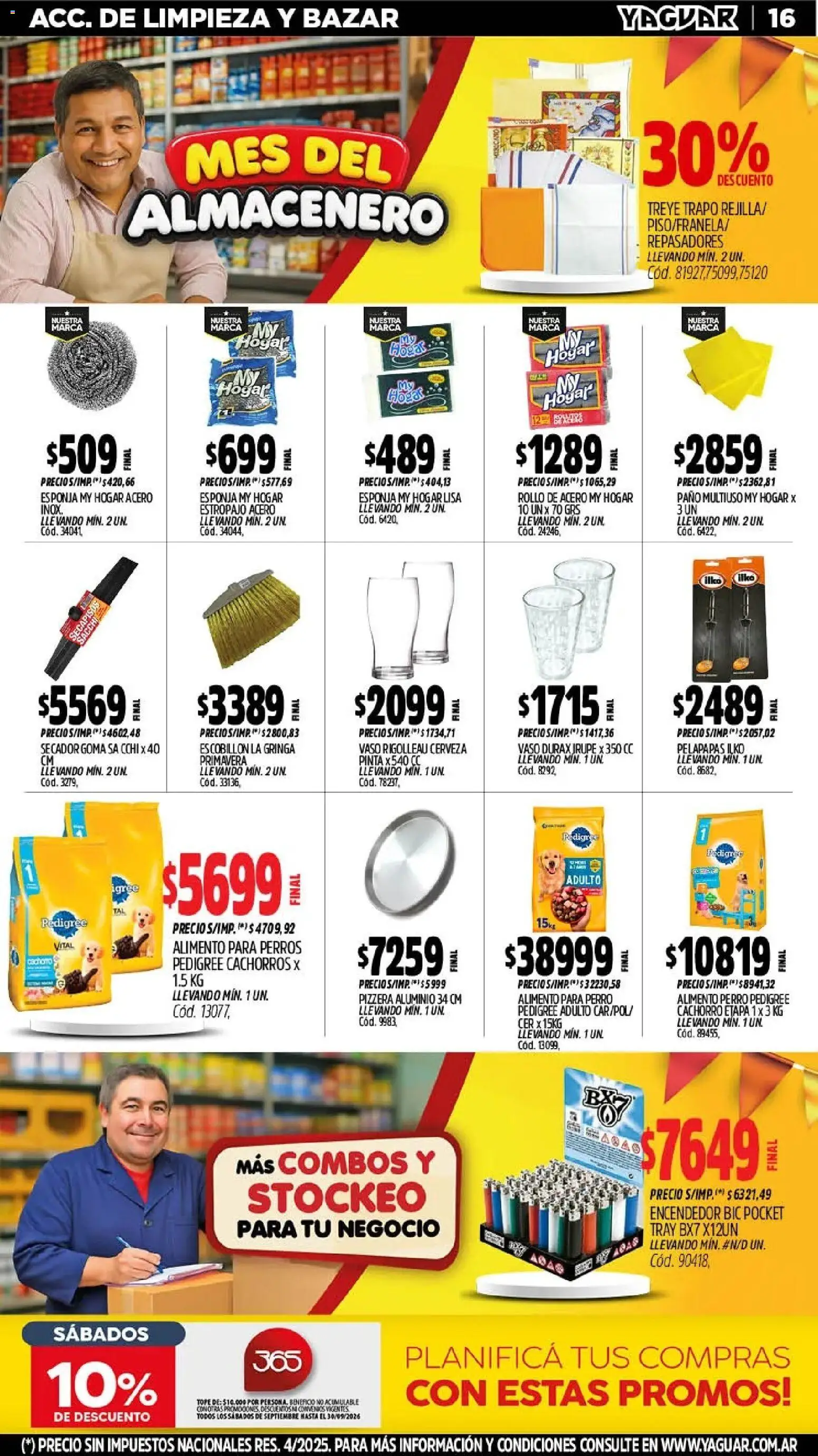 Vista previa del folleto de la tienda Yaguar válido desde el 28/09/2026 - Pizzera, Cerveza, Alimento para perros, Encendedor, Esponja, Escobillon, Estropajo