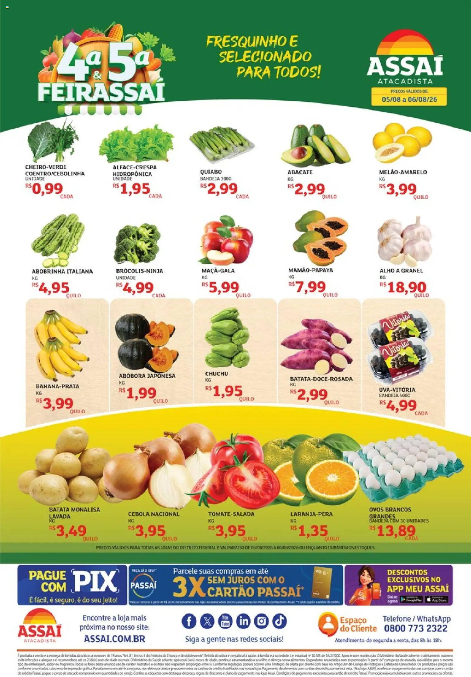 Pré-Visualização do folheto "Assaí Atacadista ofertas - DF" da loja Assaí Atacadista válido a partir de 05/08/2026 - Telefone, Base, Batata, Abobrinha, Quiabo, Abacate, Pó, Alho