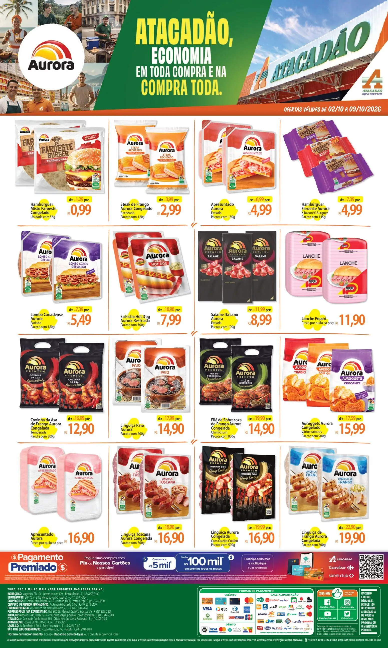 Pré-Visualização do folheto "Atacadão ofertas - SC" da loja Atacadão válido a partir de 02/10/2026 - Hambúrguer, Queijo, Frango, Bacon, Salame, Linguiça, Presunto, Steak