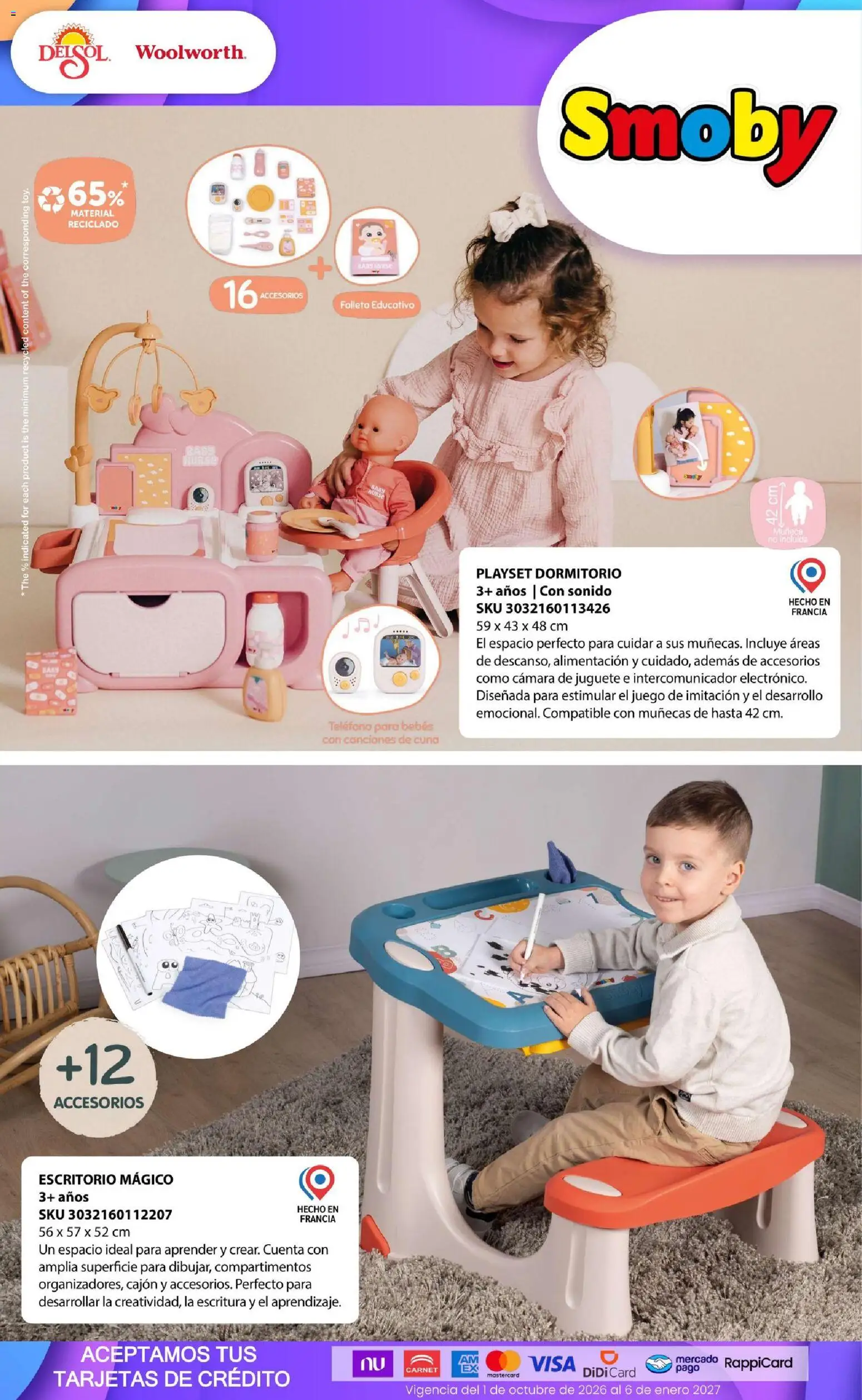Vista previa las ofertas de la tienda Del Sol y Woolworth - Del Sol y Woolworth catálogo El Castillo del Juguete desde el 01/10/2026 - Juego, Teléfono, Cámara, Escritorio, Cuna