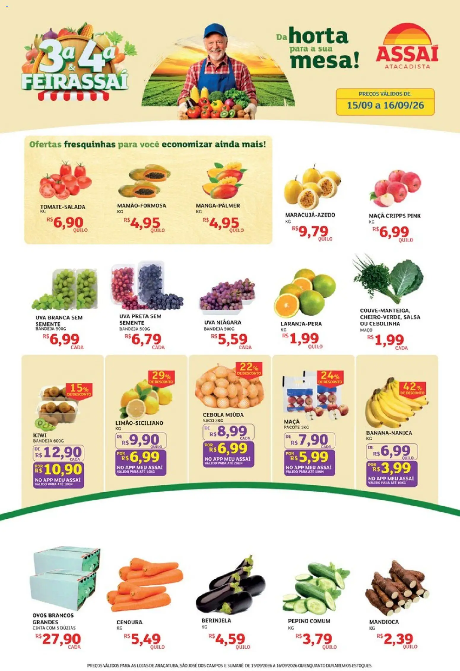 Pré-Visualização do folheto "Assaí Atacadista ofertas - SP" da loja Assaí Atacadista válido a partir de 15/09/2026 - Mesa, Ovos, Cenoura, Berinjela, Mandioca, Cebola, Salsa, Bandeja