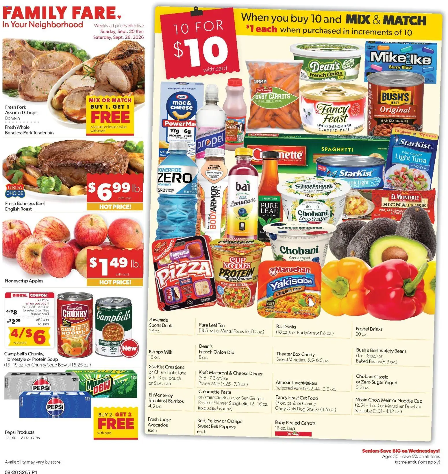 Ad Preview of Family Fare Family Fare Weekly Ad - SD from 09/20/2026 - Apples, Water, Tea, Cheese, Protein, Lasagna, Greek yogurt, Pork