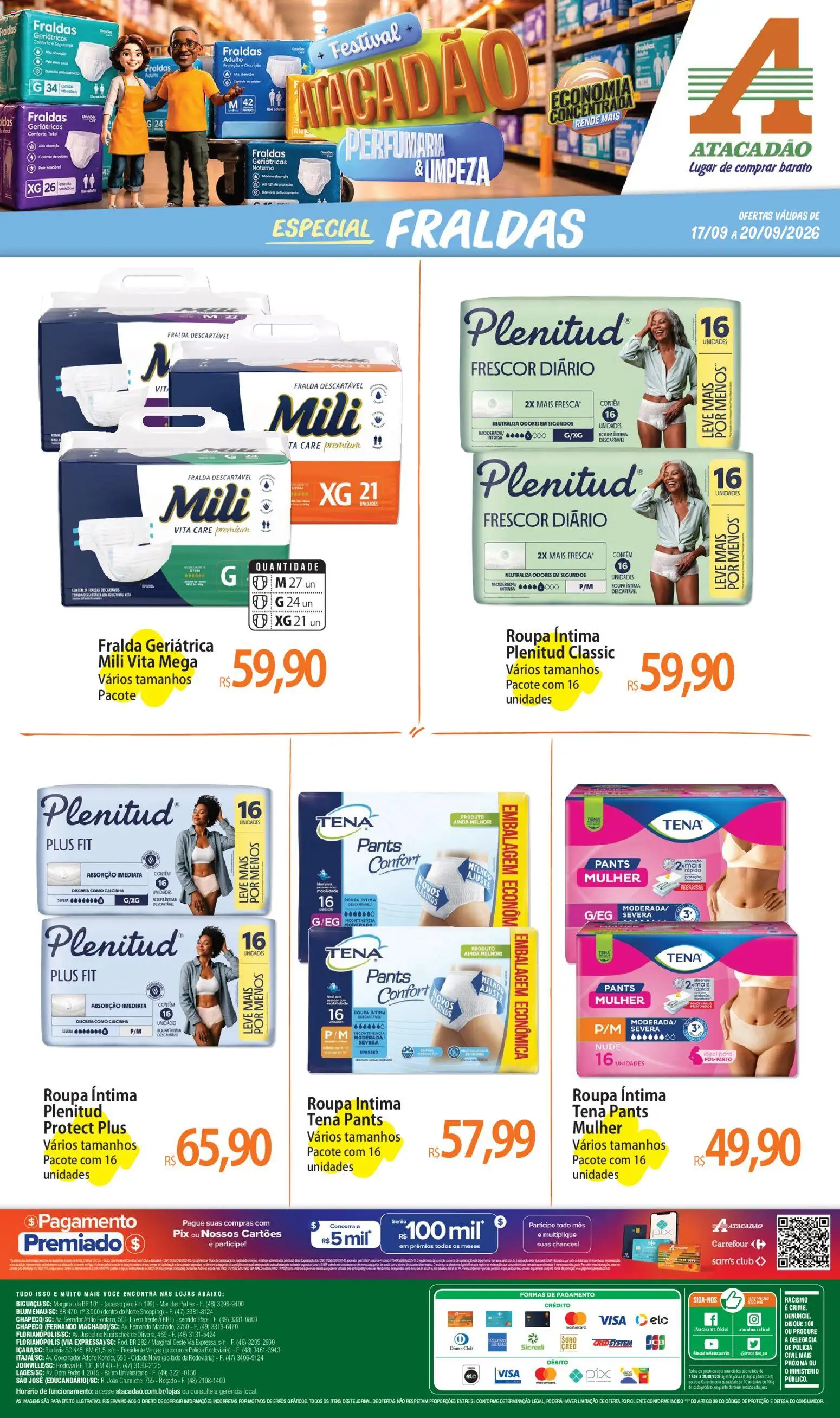 Pré-Visualização do folheto "Atacadão ofertas - SC" da loja Atacadão válido a partir de 17/09/2026 - Fraldas, Elásticos, Fraldas geriátricas
