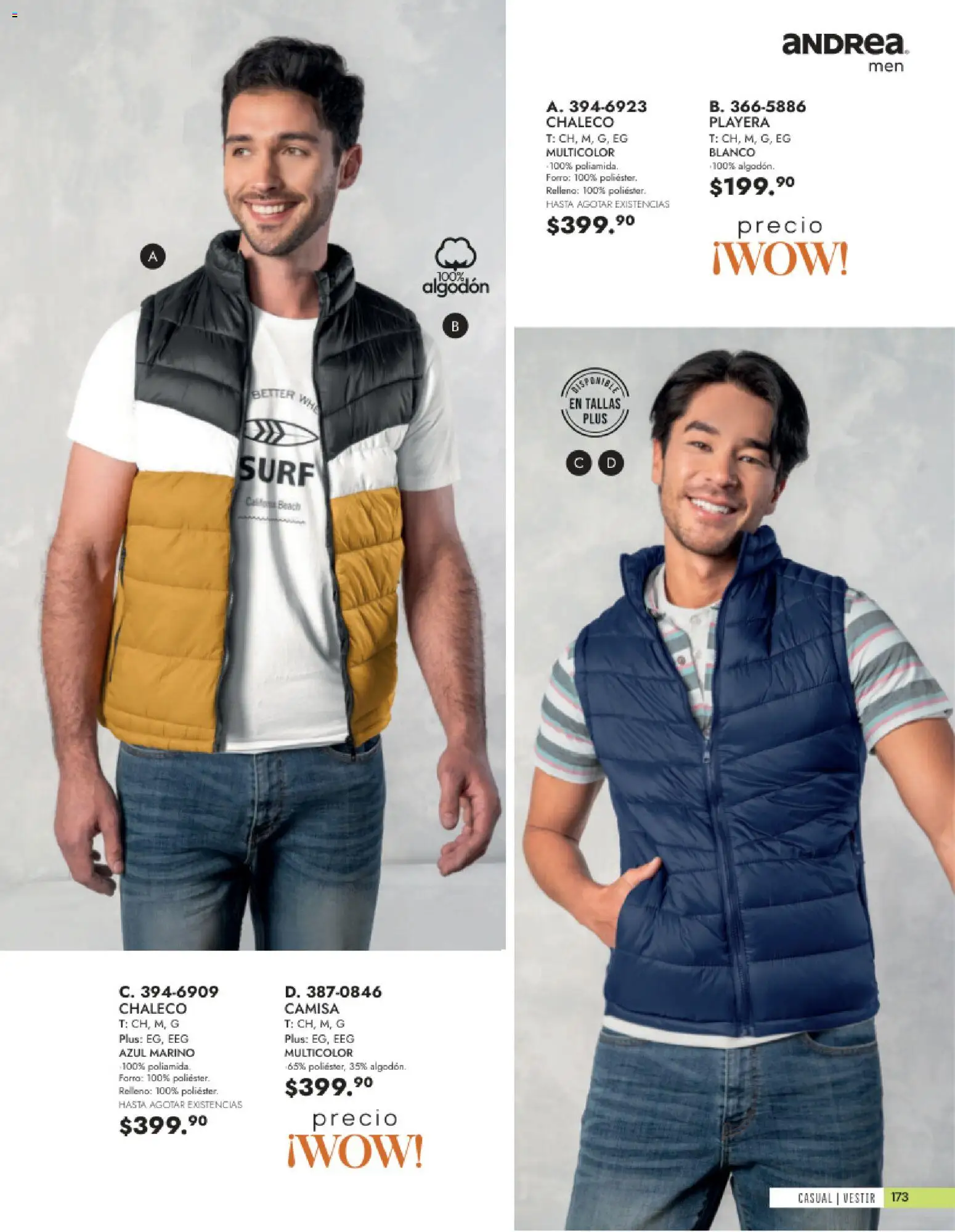 Vista previa las ofertas de la tienda Andrea - Andrea catálogo Vestir Caballero desde el 24/05/2026 - Playera, Camisa, Chaleco, Algodón