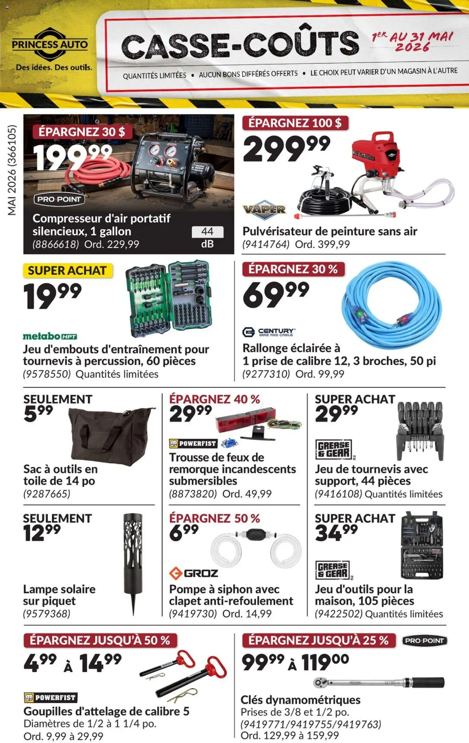 Preview of leaflet Princess Auto Circulaire - Casse-Coûts from shop Princess Auto is valid from May 01, 2026