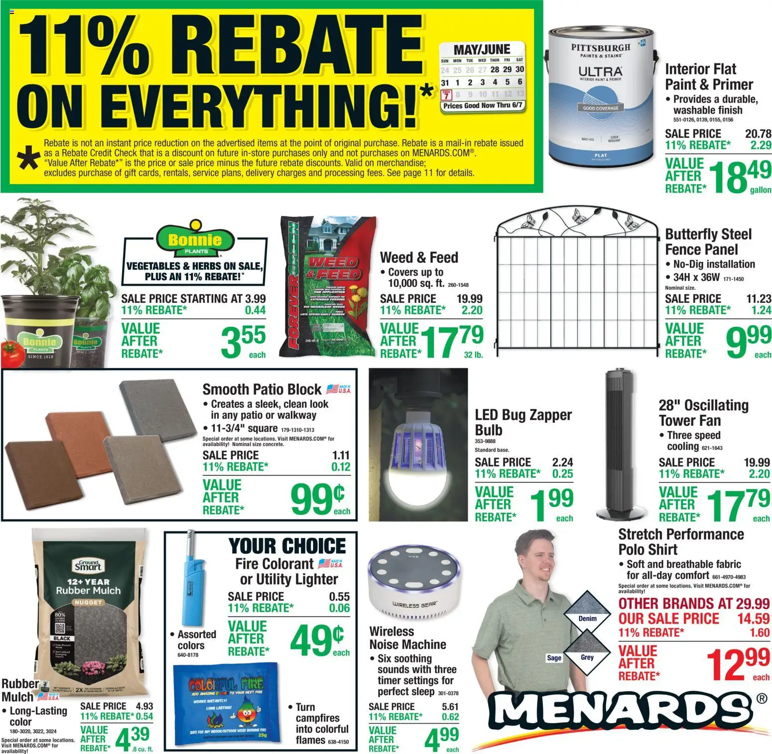 Ad Preview of Menards Weekly Ad from 05/28/2026 - Vegetables, Fan, Safe, Shirt, Herbs, Lighter