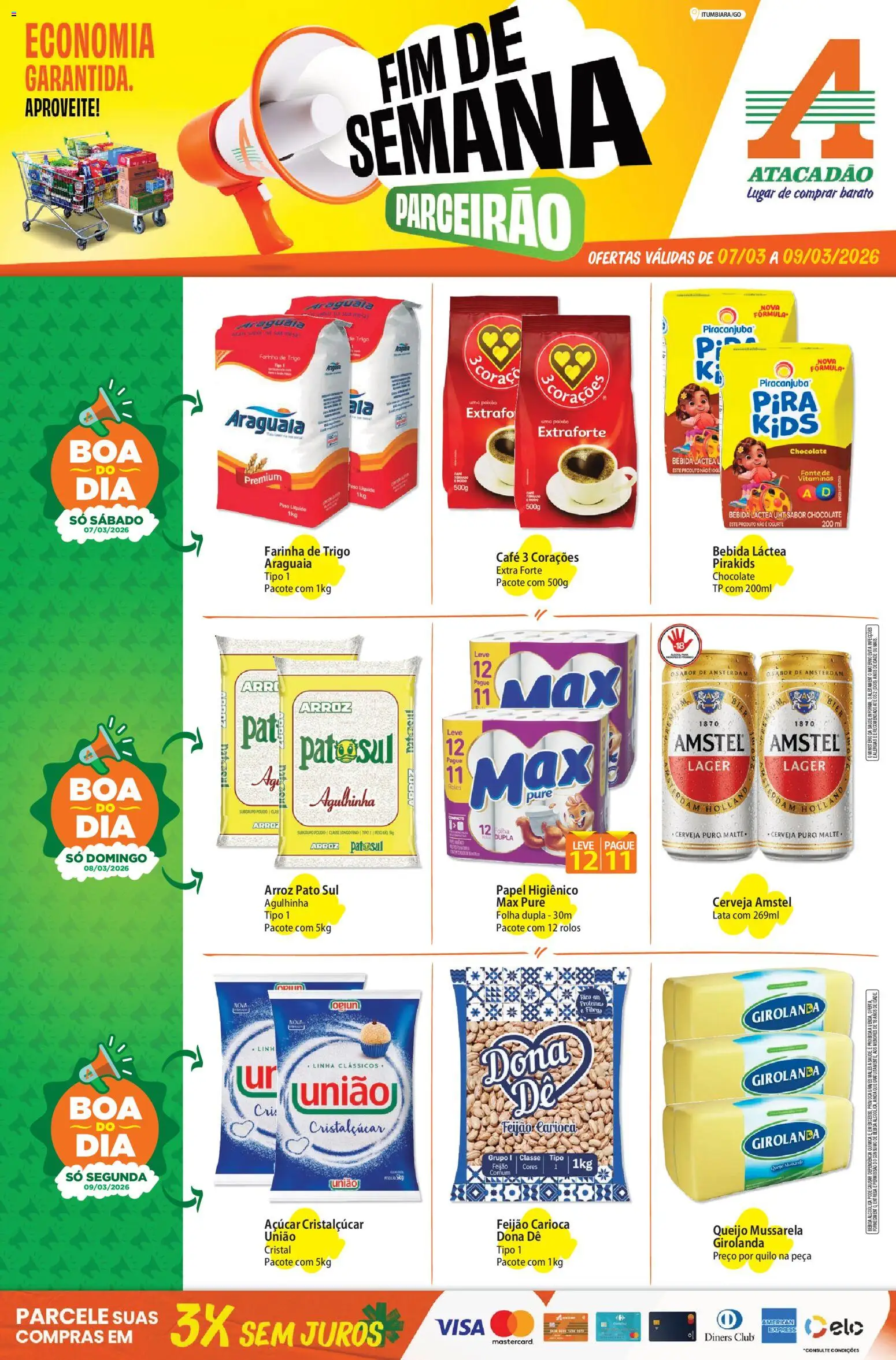 Pré-Visualização do folheto "Atacadão ofertas - GO" da loja Atacadão válido a partir de 07/03/2026 - Café, Chocolate, Cerveja, Pato, Iogurte, Arroz, Mussarela, Farinha de trigo