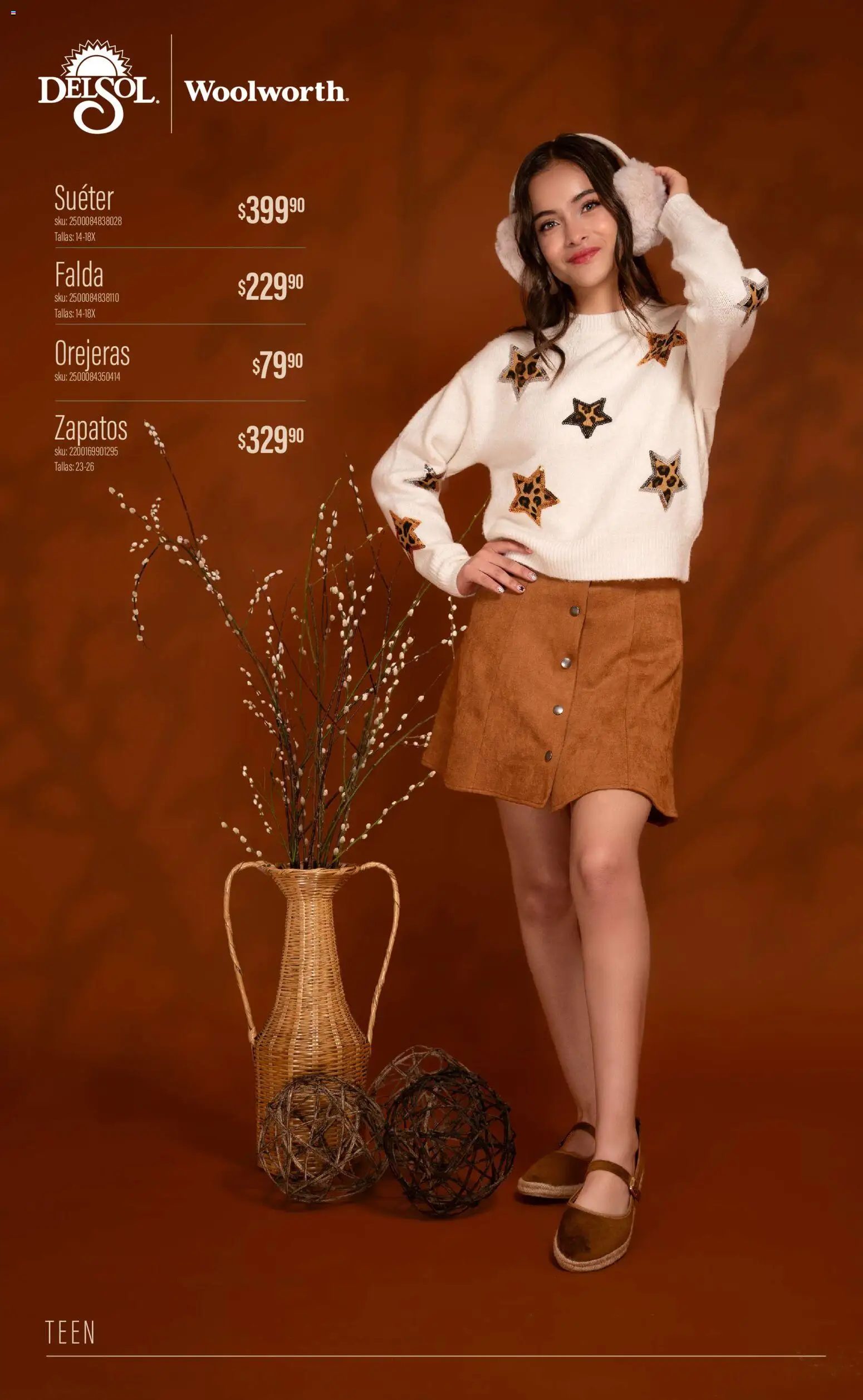 Vista previa las ofertas de la tienda Del Sol y Woolworth - Del Sol y Woolworth catálogo Luce el Otoño desde el 01/10/2026 - Zapatos, Suéter, Orejeras, Falda